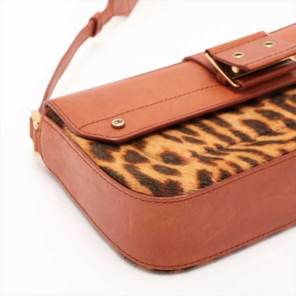 Street Chic Calf Hair x Leather Shoulder Bag, Brown (Outlet) — view 4