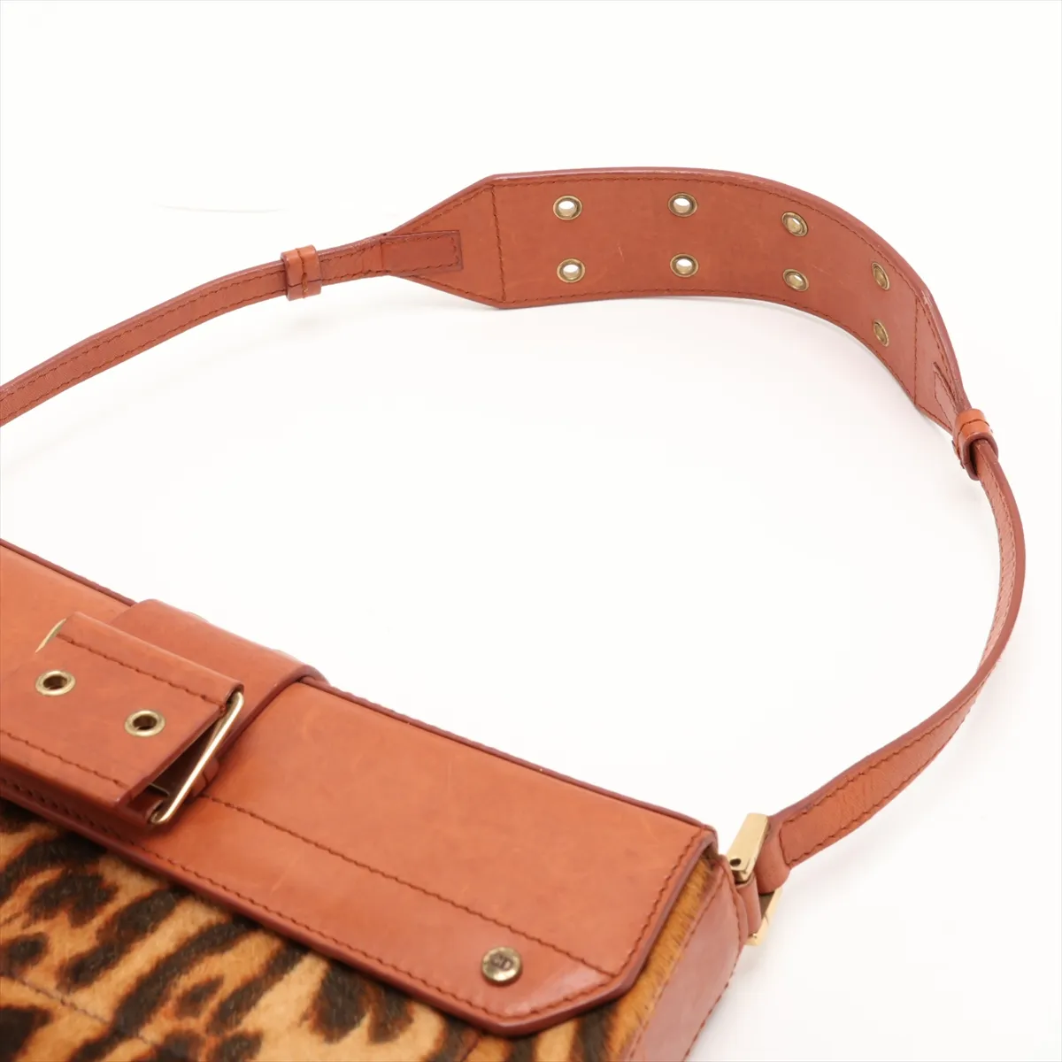 Street Chic Calf Hair x Leather Shoulder Bag, Brown (Outlet) — view 5