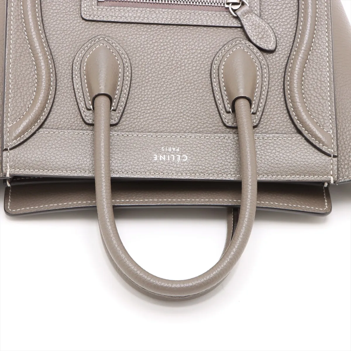 Luggage Nano Shopper Leather 2-Way Handbag, Greige — view 5