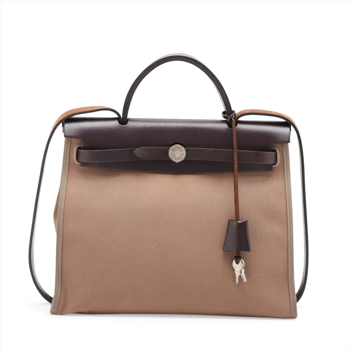 Herbag Zip PM Toile Officier x Vache Hunter Brown Silver Hardware T:2015