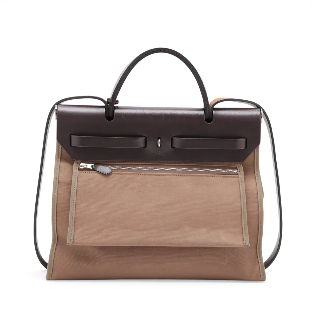 Herbag Zip PM Toile Officier x Vache Hunter Brown Silver Hardware T:2015 — view 2