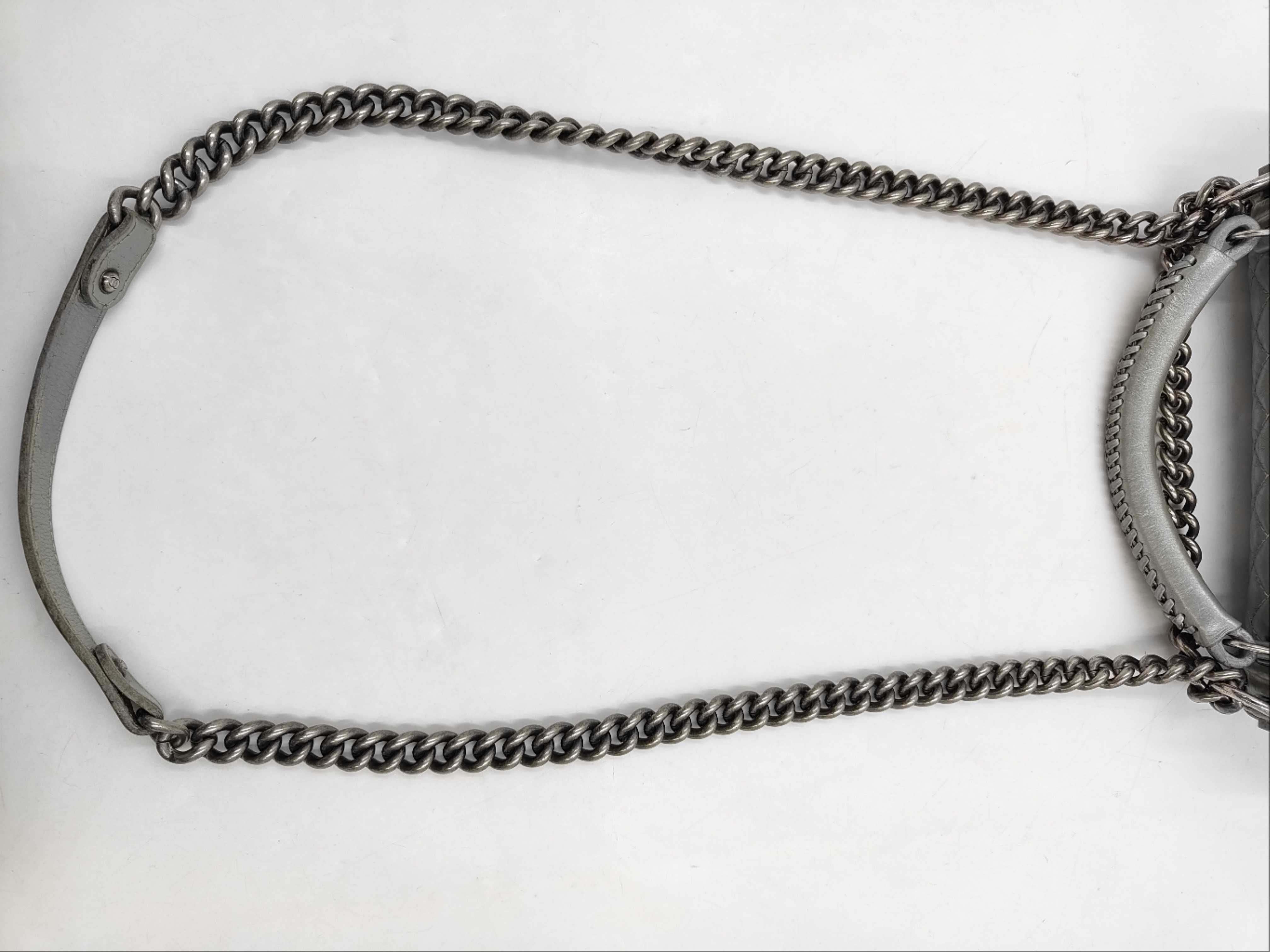 Boy Chanel Leather Chain Shoulder Bag, Metallic Silver — view 2