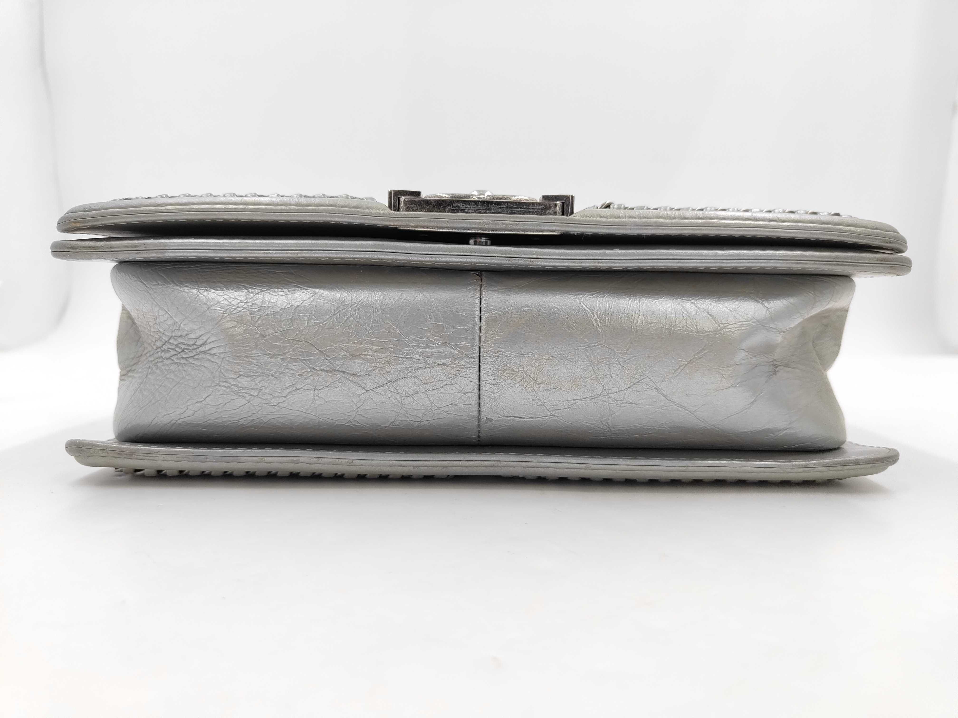 Boy Chanel Leather Chain Shoulder Bag, Metallic Silver — view 9
