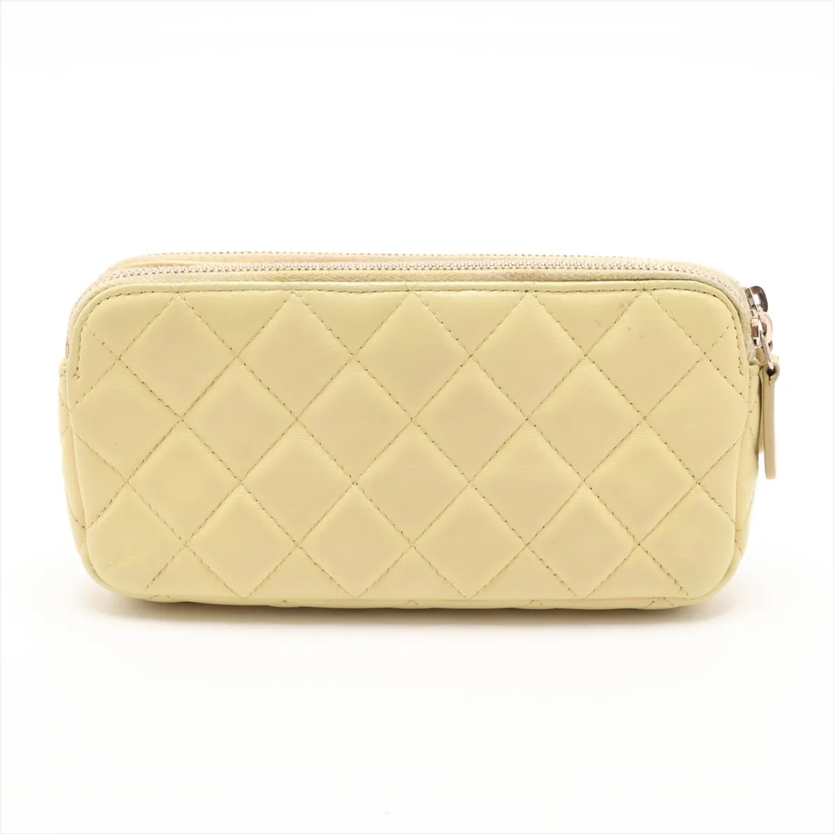 Matelassé Lambskin Chain Shoulder Bag, Yellow, Gold Hardware, 25351407, Serial Number 25 — view 2