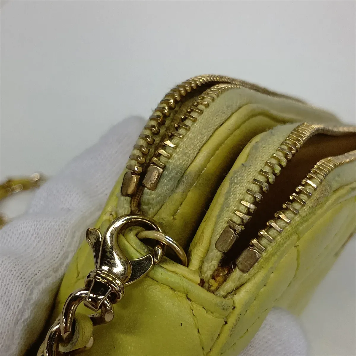 Matelassé Lambskin Chain Shoulder Bag, Yellow, Gold Hardware, 25351407, Serial Number 25 — view 13