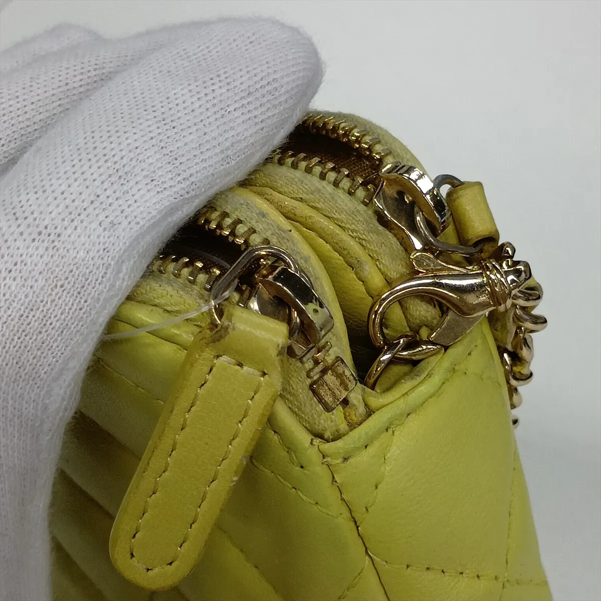 Matelassé Lambskin Chain Shoulder Bag, Yellow, Gold Hardware, 25351407, Serial Number 25 — view 14