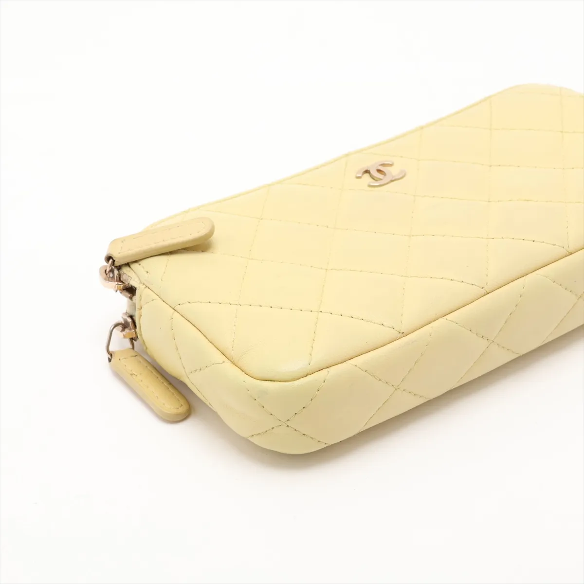 Matelassé Lambskin Chain Shoulder Bag, Yellow, Gold Hardware, 25351407, Serial Number 25 — view 4