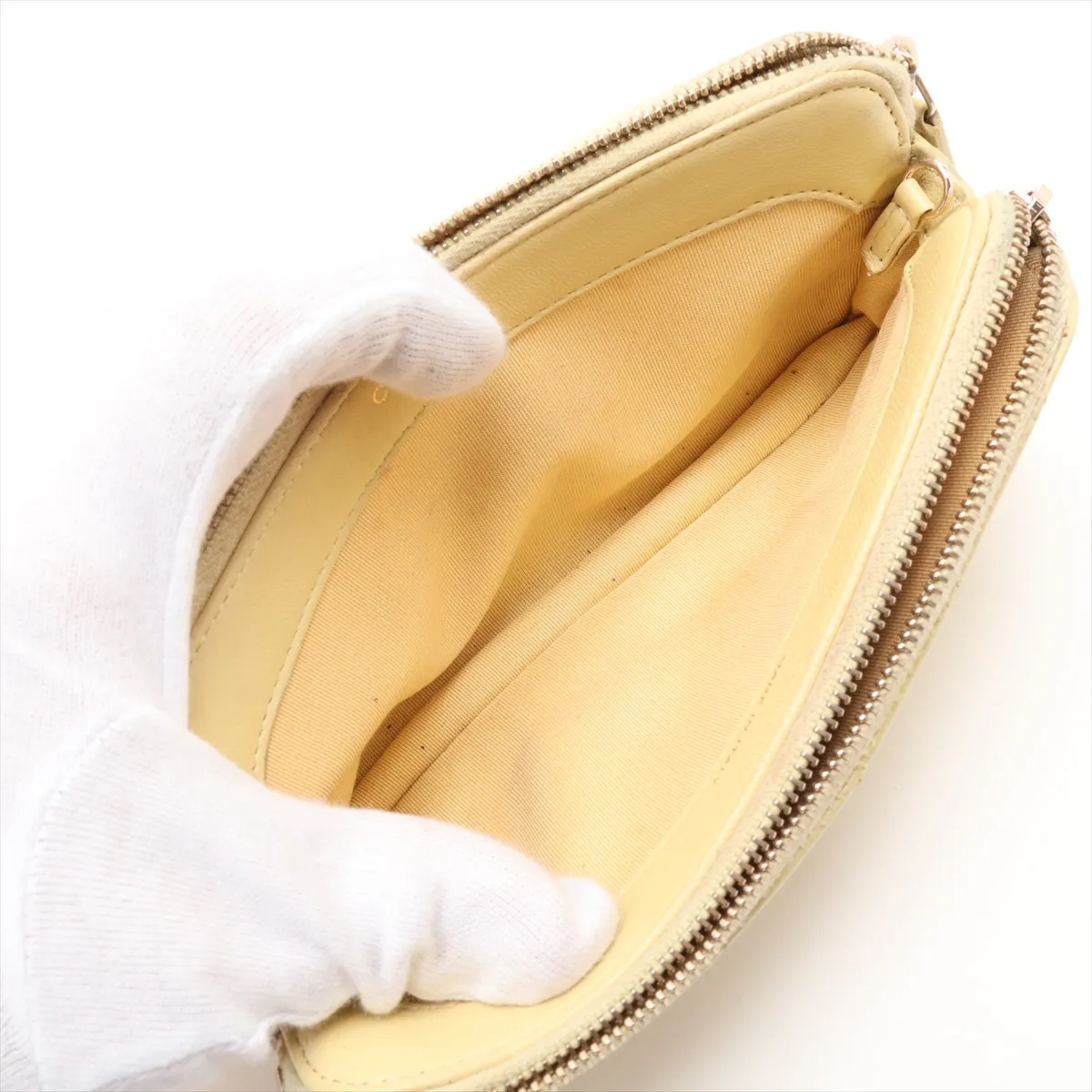 Matelassé Lambskin Chain Shoulder Bag, Yellow, Gold Hardware, 25351407, Serial Number 25 — view 7