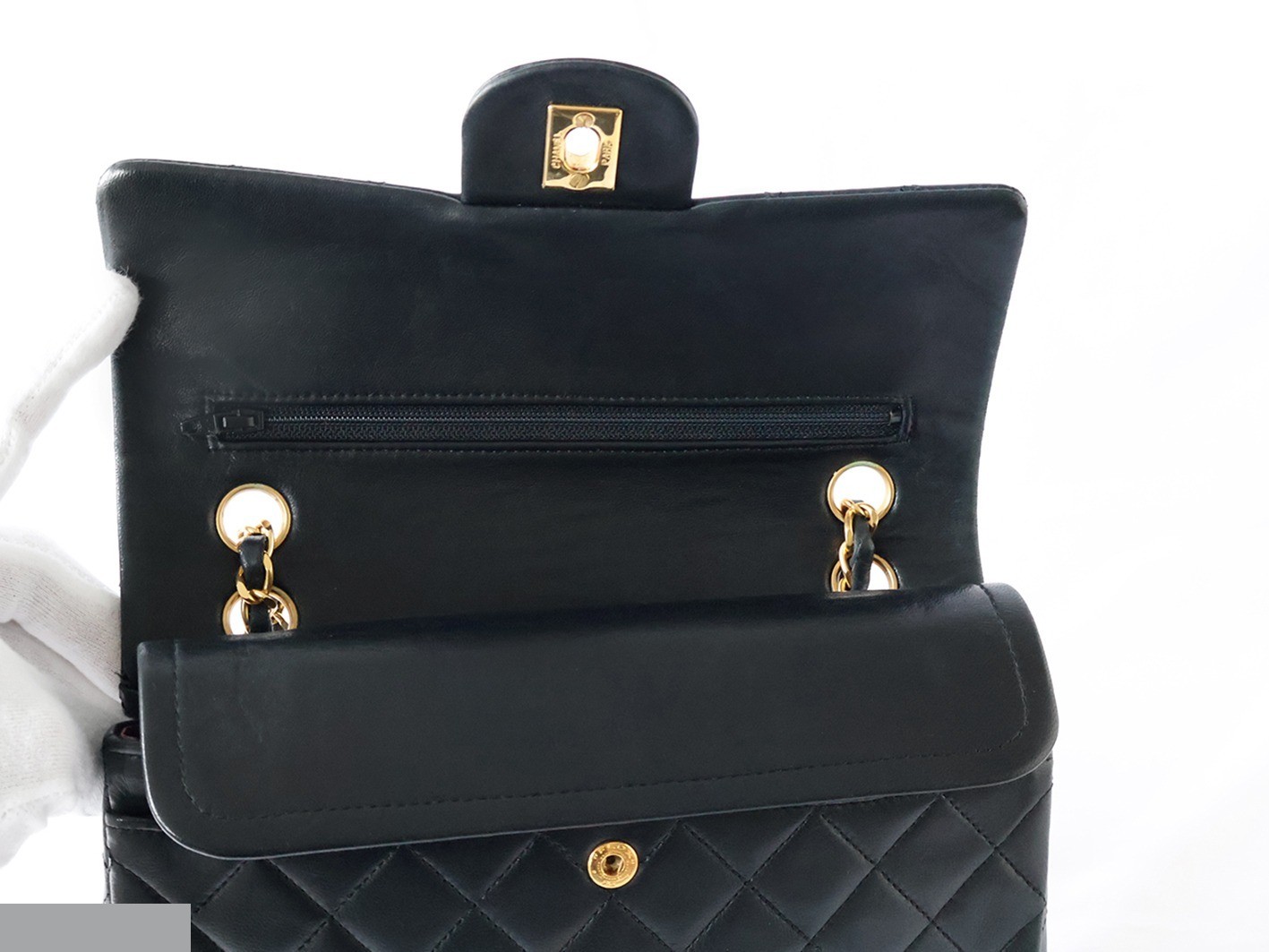 Matelassé 23 Lambskin Double Flap Double Chain Shoulder Bag, Black — view 10