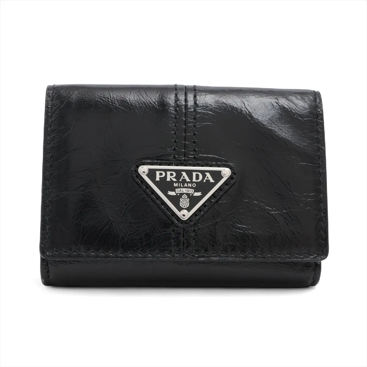Triangle Logo 2MH042 Leather Compact Wallet, Black