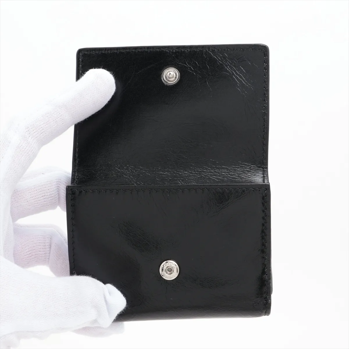 Triangle Logo 2MH042 Leather Compact Wallet, Black — view 3