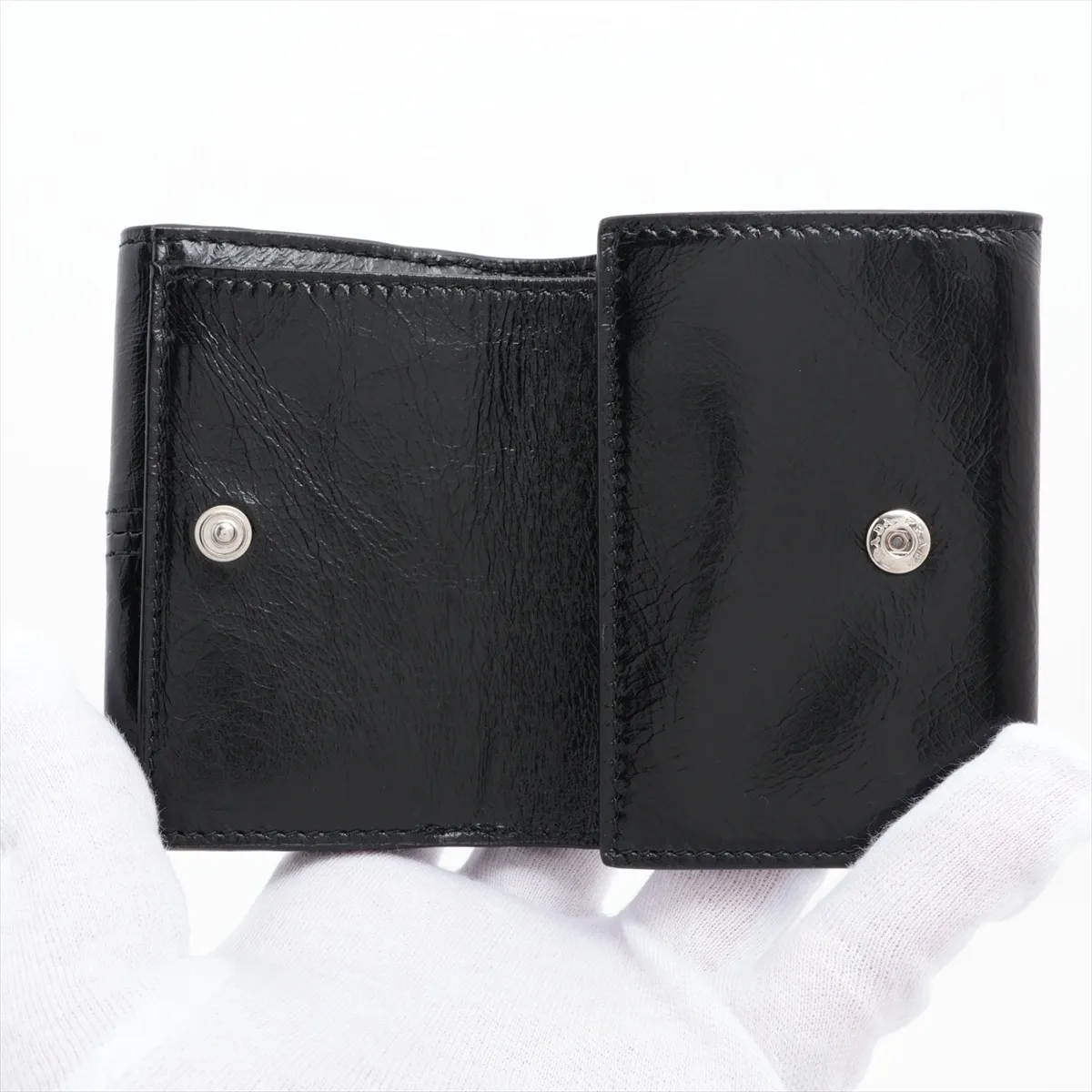 Triangle Logo 2MH042 Leather Compact Wallet, Black — view 4