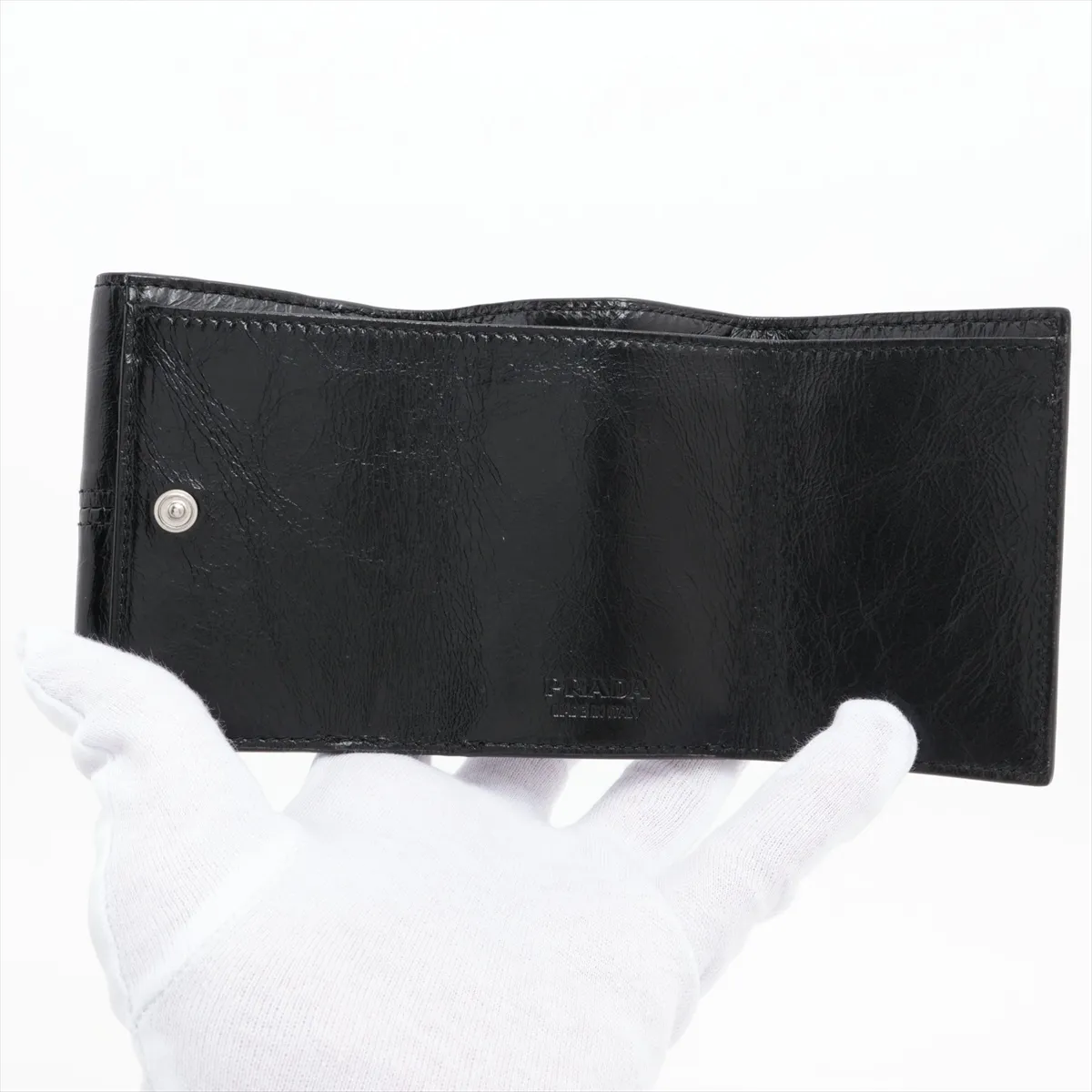 Triangle Logo 2MH042 Leather Compact Wallet, Black — view 5