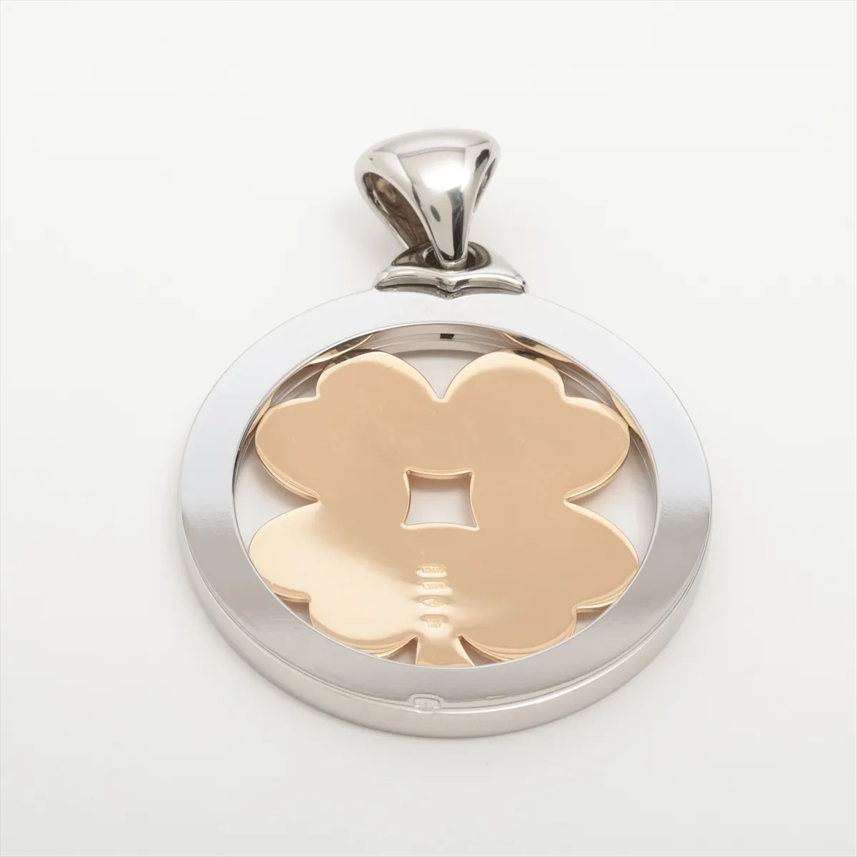 Tondo Clover Necklace Pendant, 750 (Yellow Gold) x Stainless Steel, 26.5g, GIA No. partially faded. — view 2