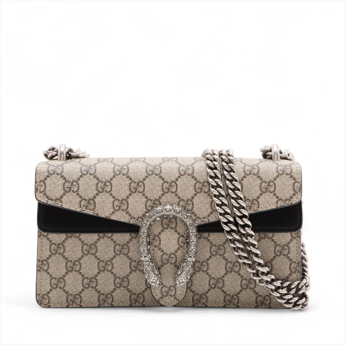 GG Supreme Dionysus PVC x Velour Chain Shoulder Bag, Beige x Black, 499623