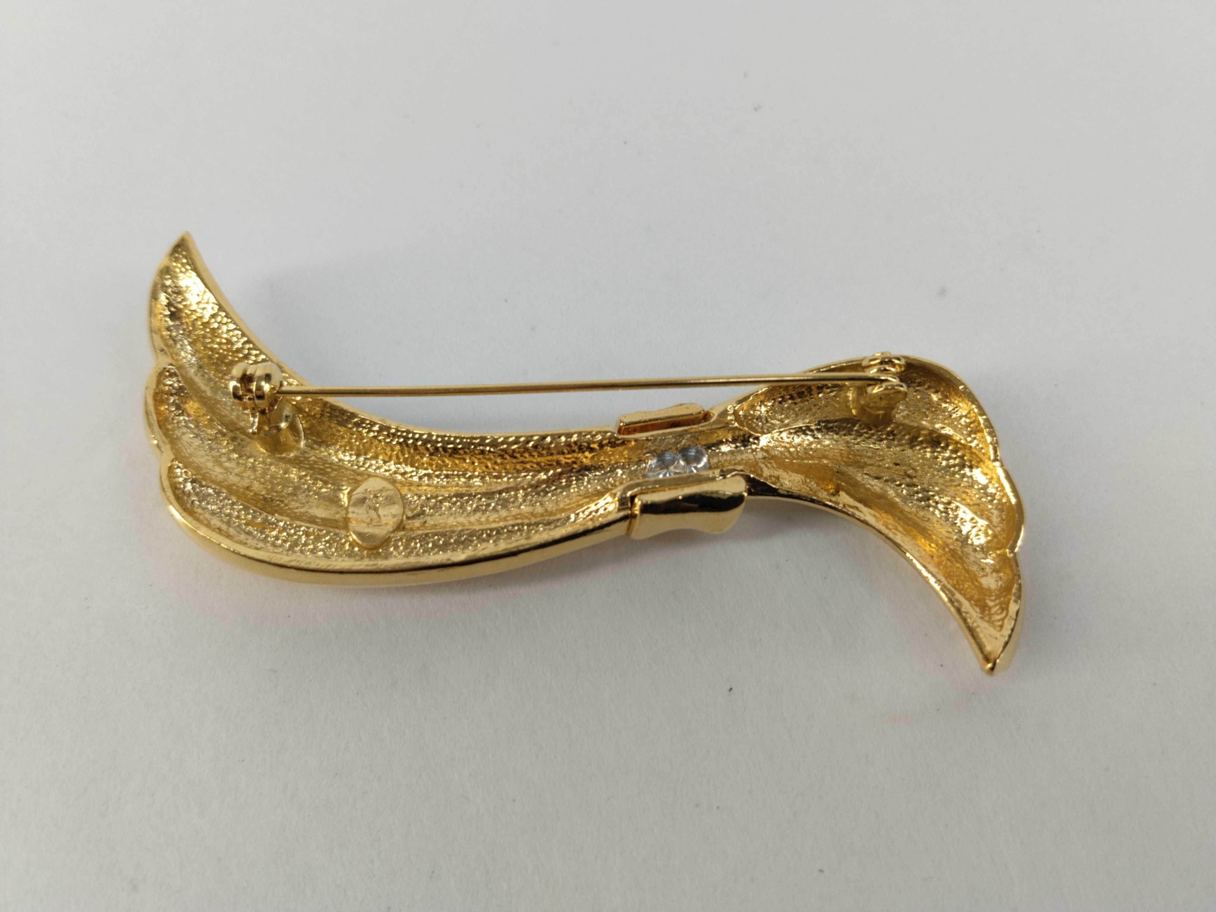 Ribbon Rhinestone Gold Brooch — view 2