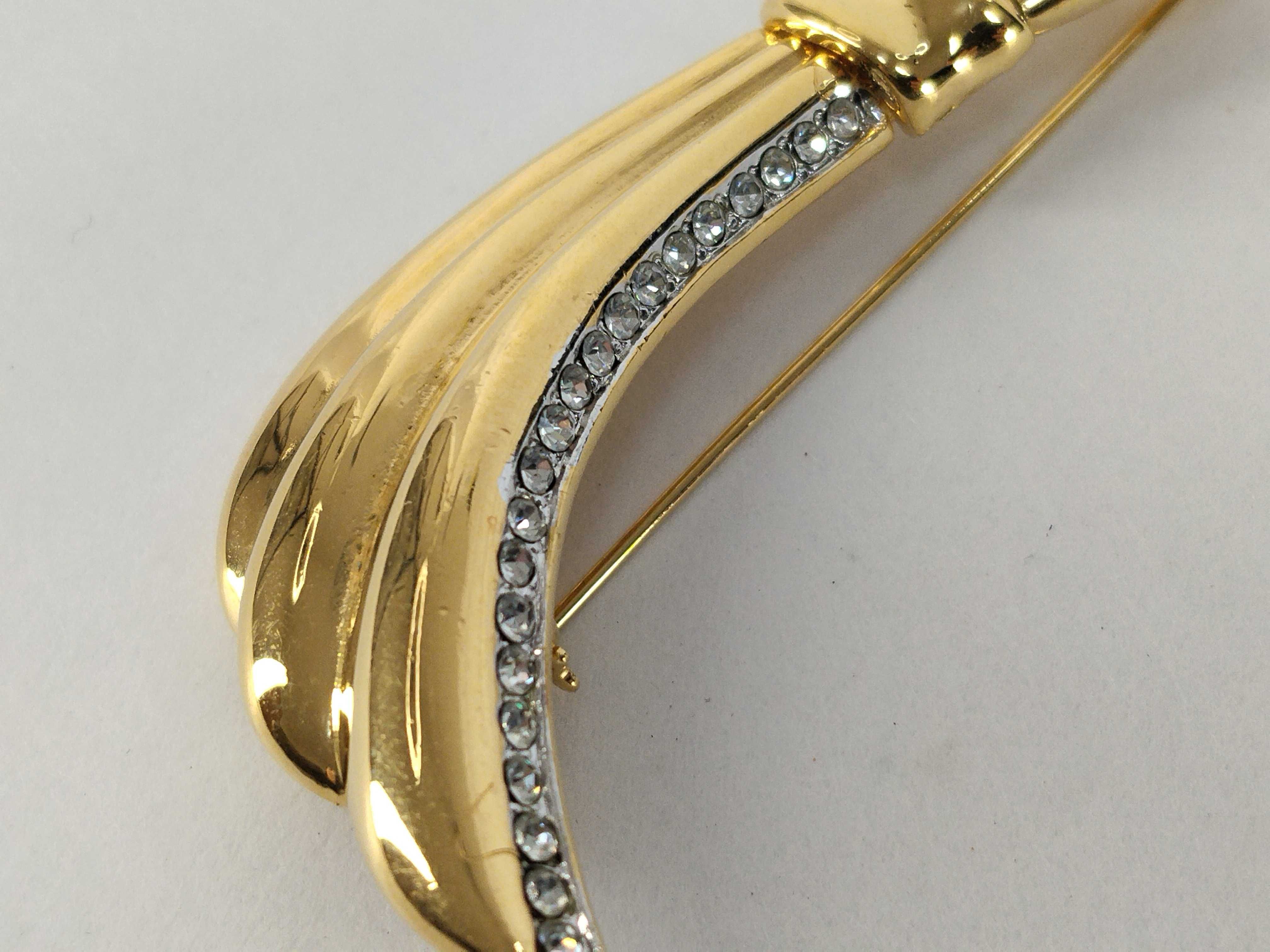 Ribbon Rhinestone Gold Brooch — view 9