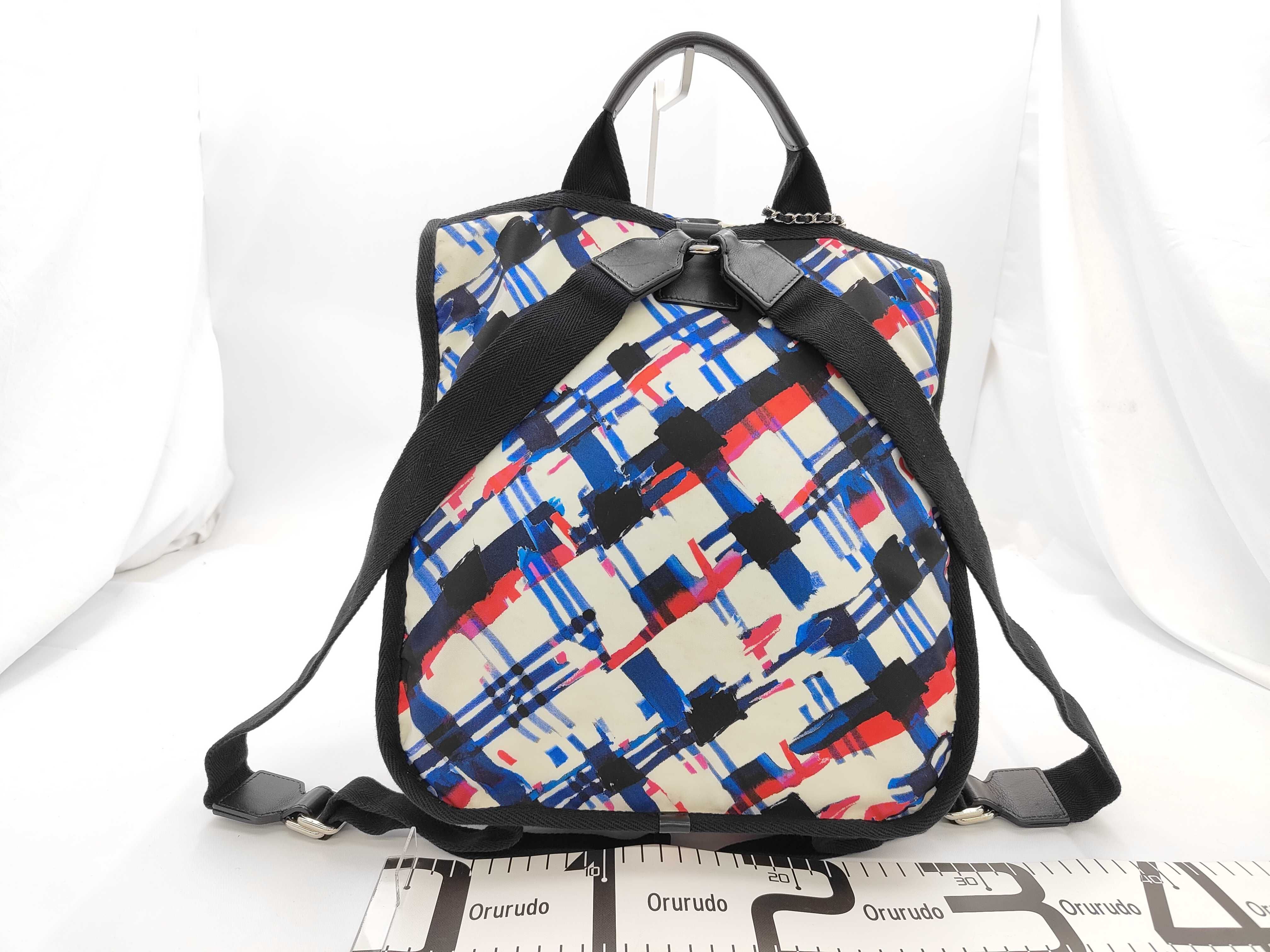Airline Backpack, Nylon x Canvas, White x Multicolor, Silver Hardware, Serial Number 22-series. — view 2