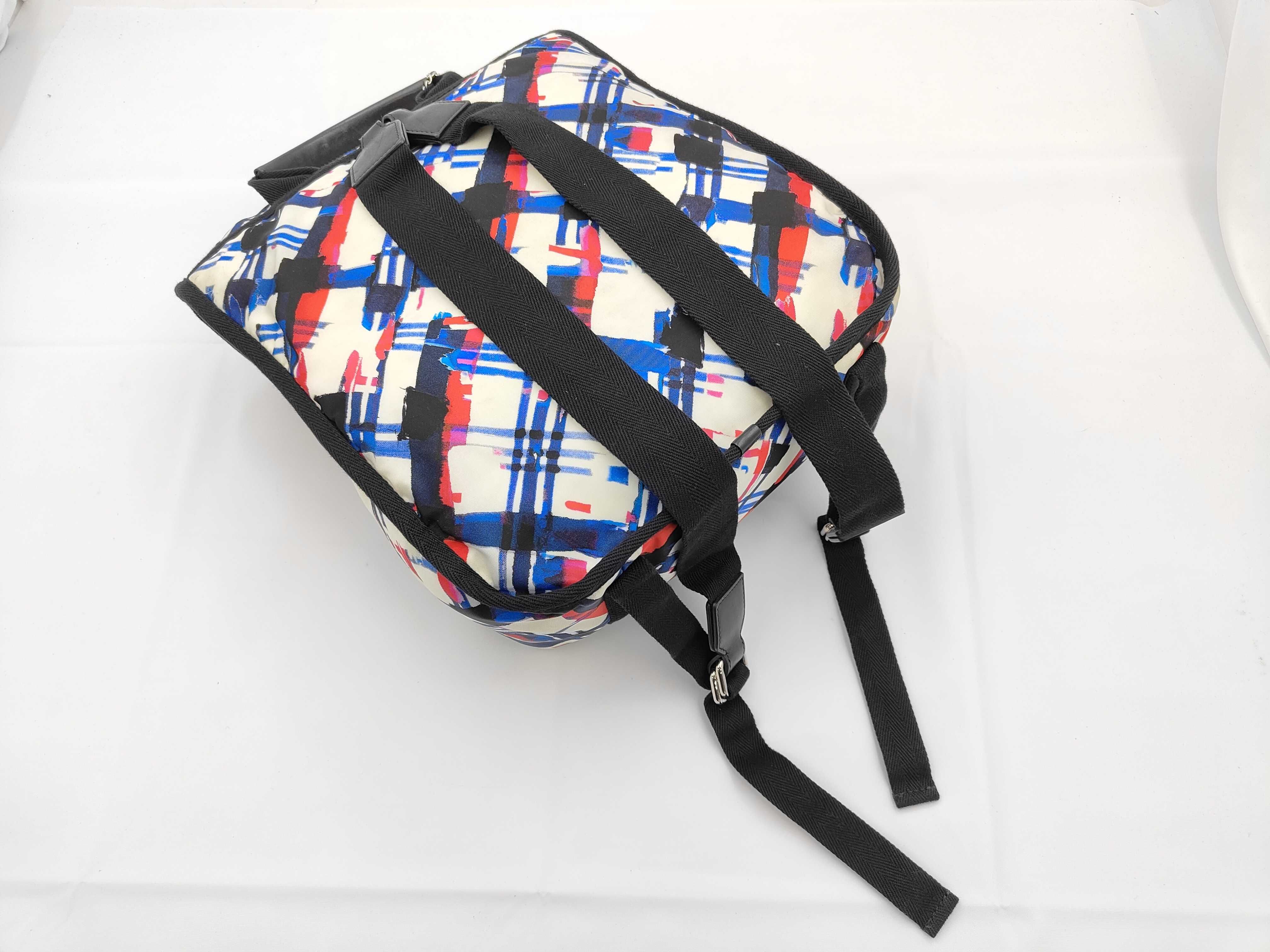 Airline Backpack, Nylon x Canvas, White x Multicolor, Silver Hardware, Serial Number 22-series. — view 3