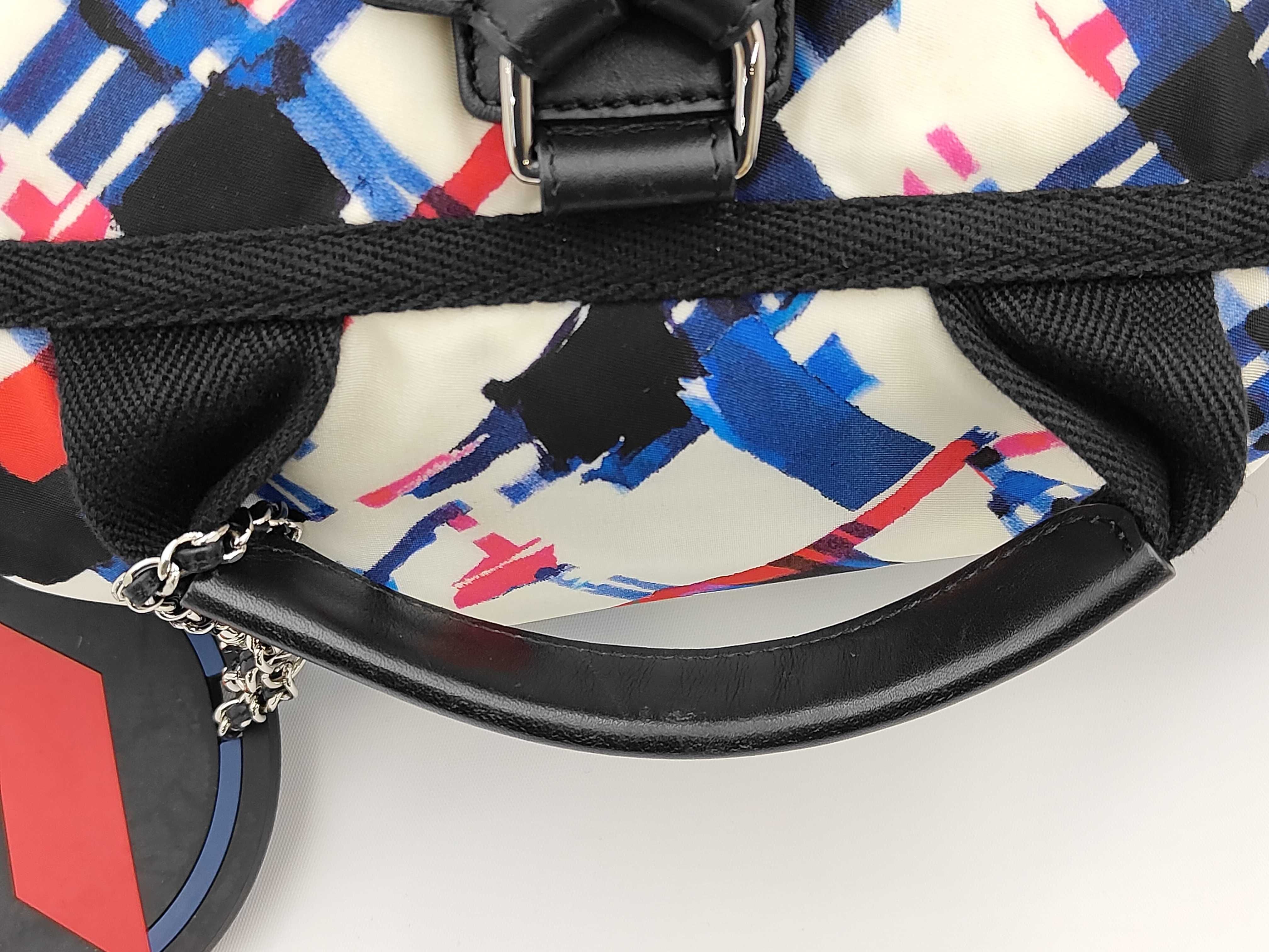 Airline Backpack, Nylon x Canvas, White x Multicolor, Silver Hardware, Serial Number 22-series. — view 7