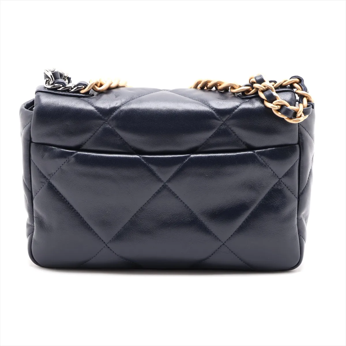19 Lambskin Chain Shoulder Bag Navy Gold x Silver Hardware 31049458 Serial Number 31 AS1160 — view 2