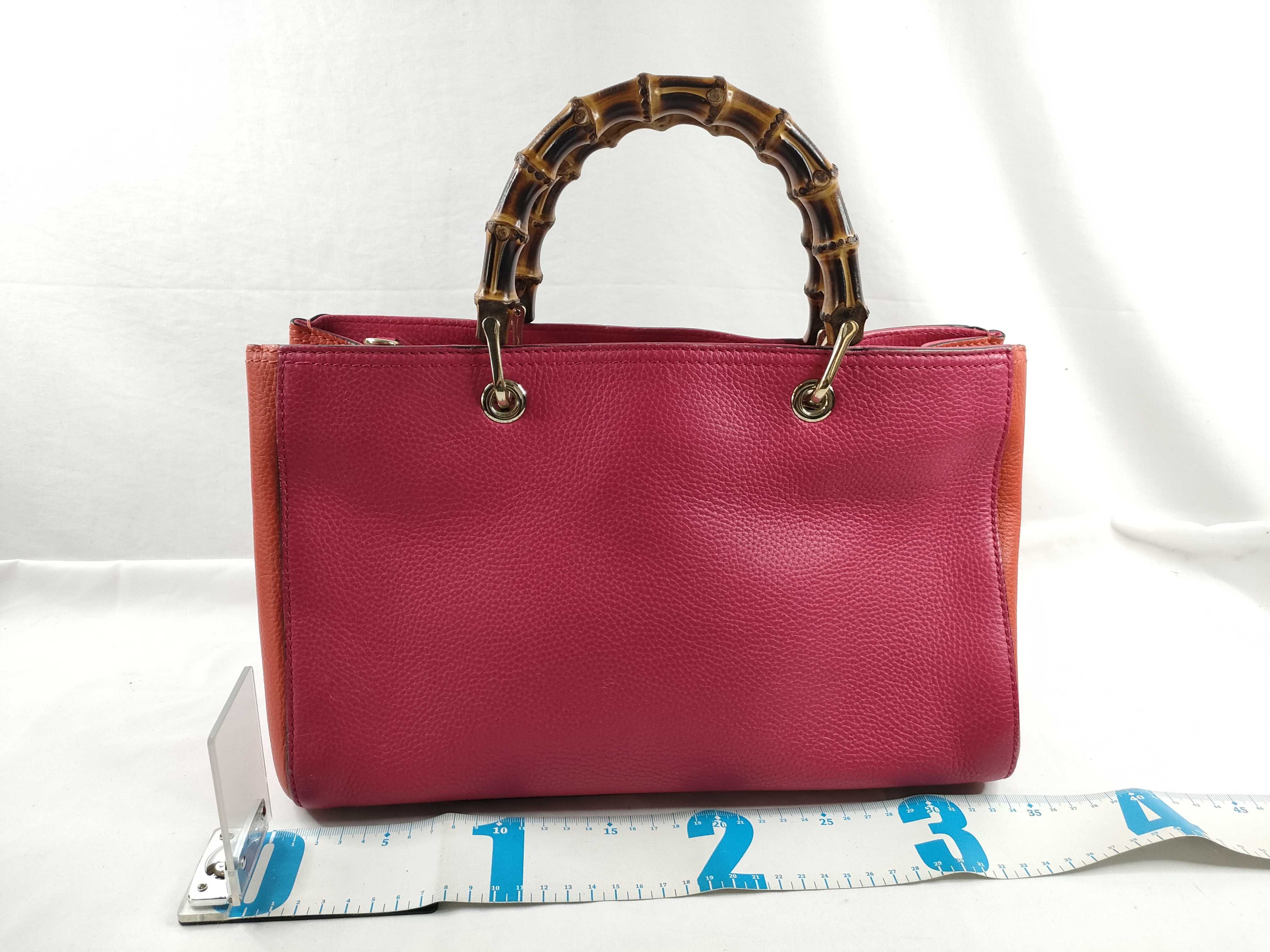 Bamboo Leather Handbag, Pink x Orange, 323660 (Handbag) — view 2
