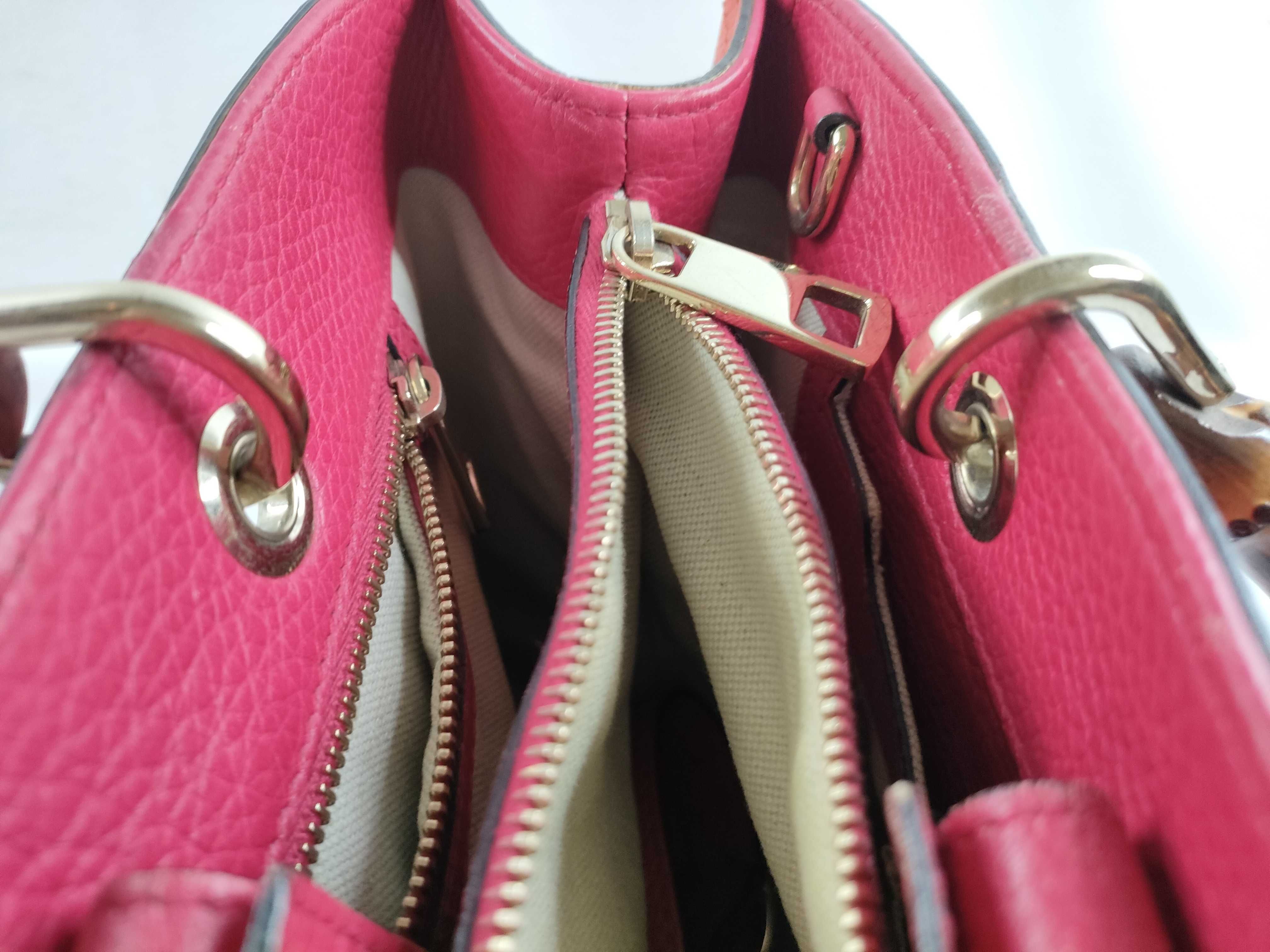 Bamboo Leather Handbag, Pink x Orange, 323660 (Handbag) — view 13