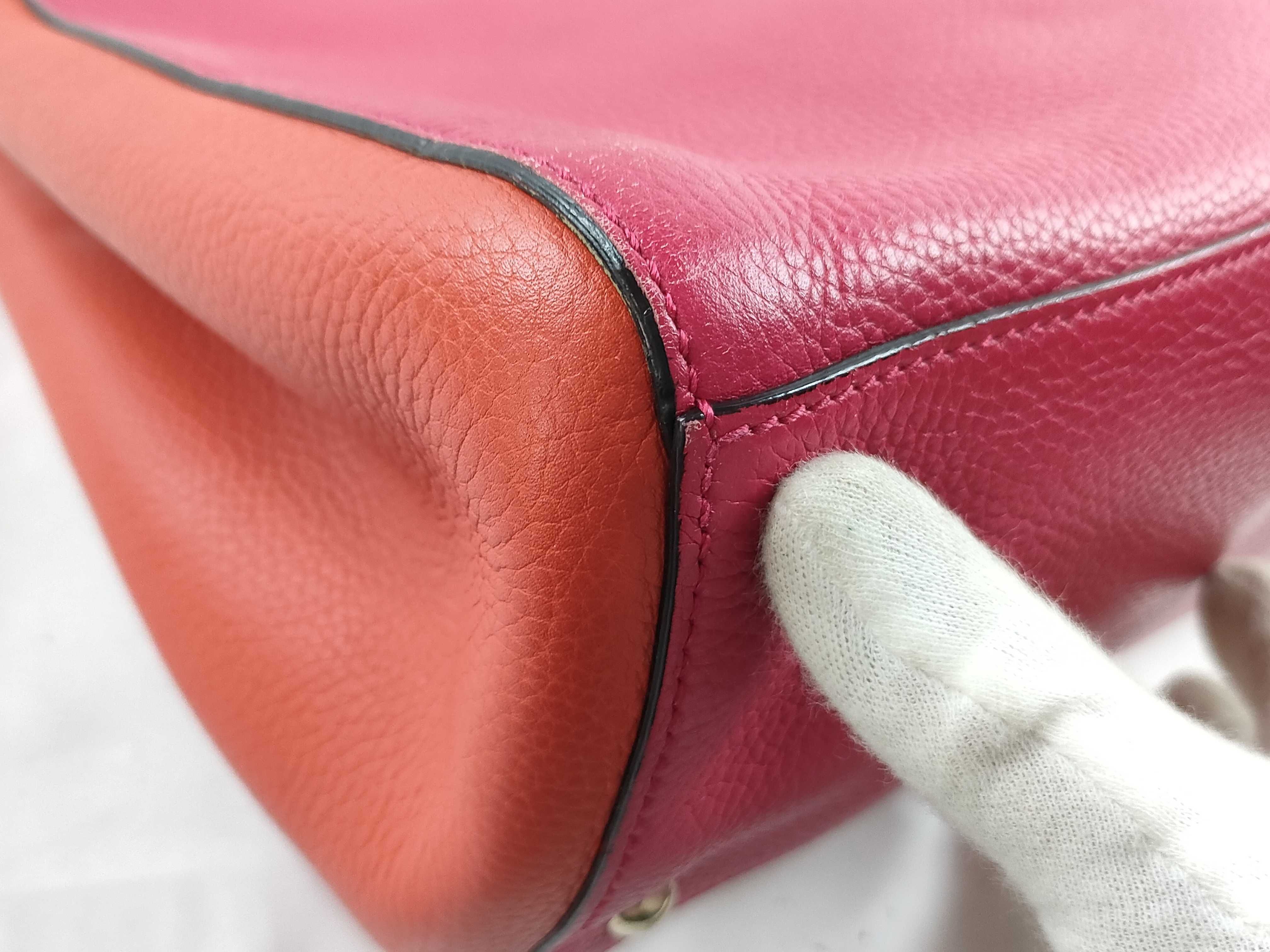 Bamboo Leather Handbag, Pink x Orange, 323660 (Handbag) — view 3
