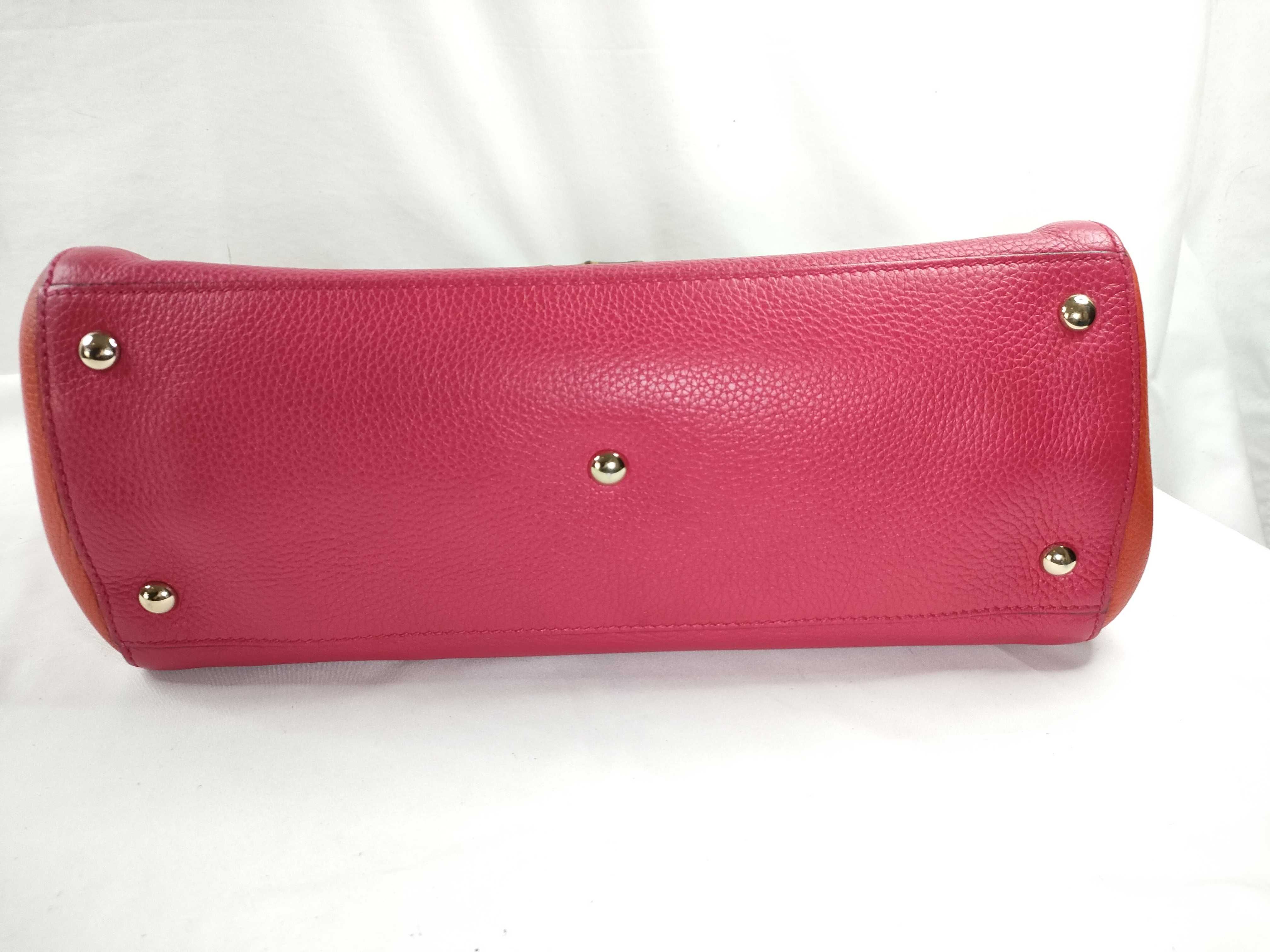 Bamboo Leather Handbag, Pink x Orange, 323660 (Handbag) — view 4