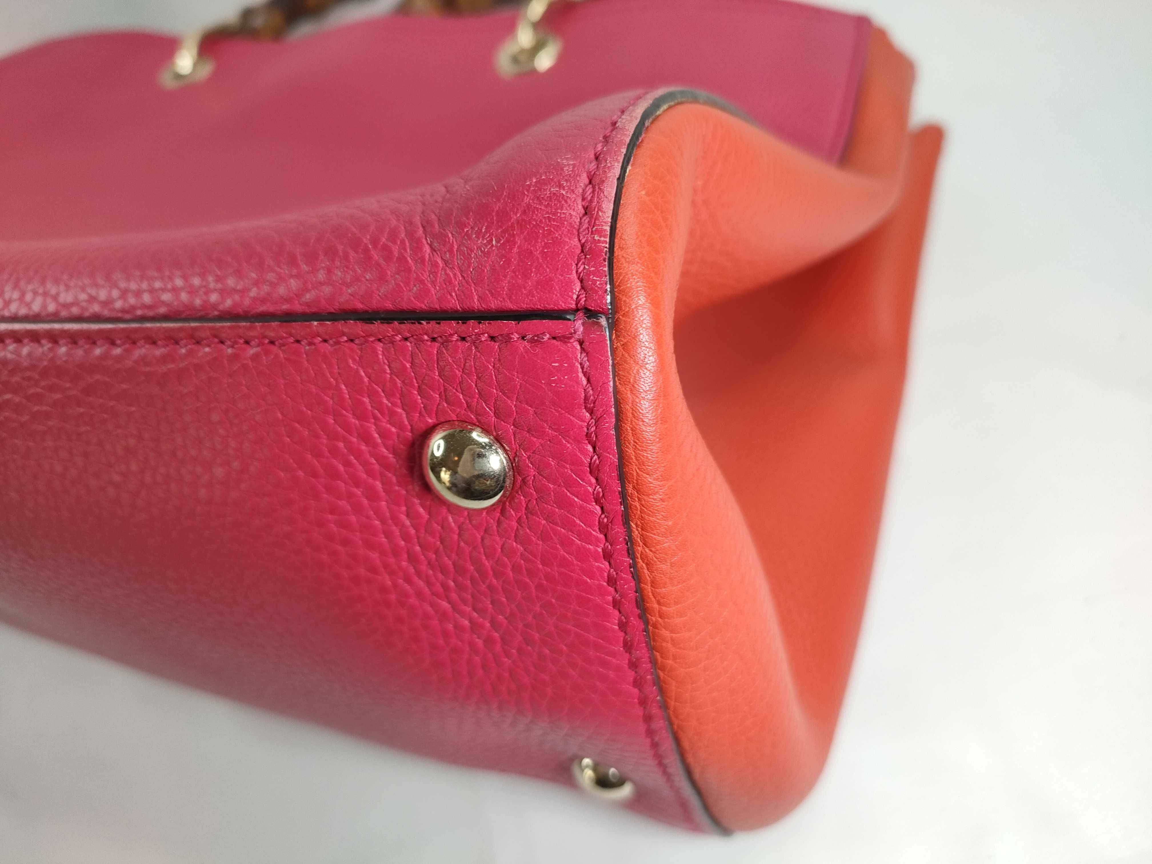 Bamboo Leather Handbag, Pink x Orange, 323660 (Handbag) — view 5