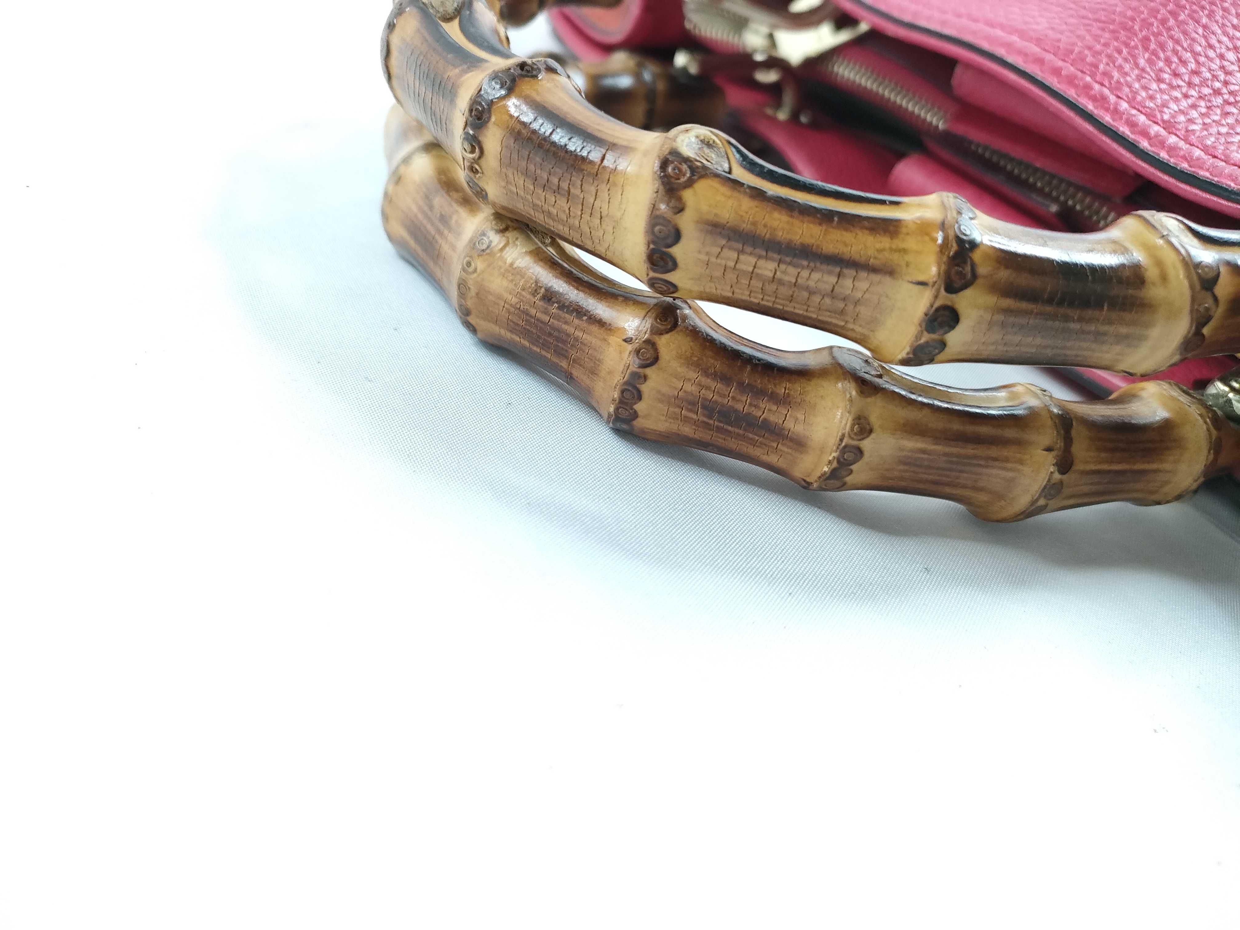 Bamboo Leather Handbag, Pink x Orange, 323660 (Handbag) — view 6