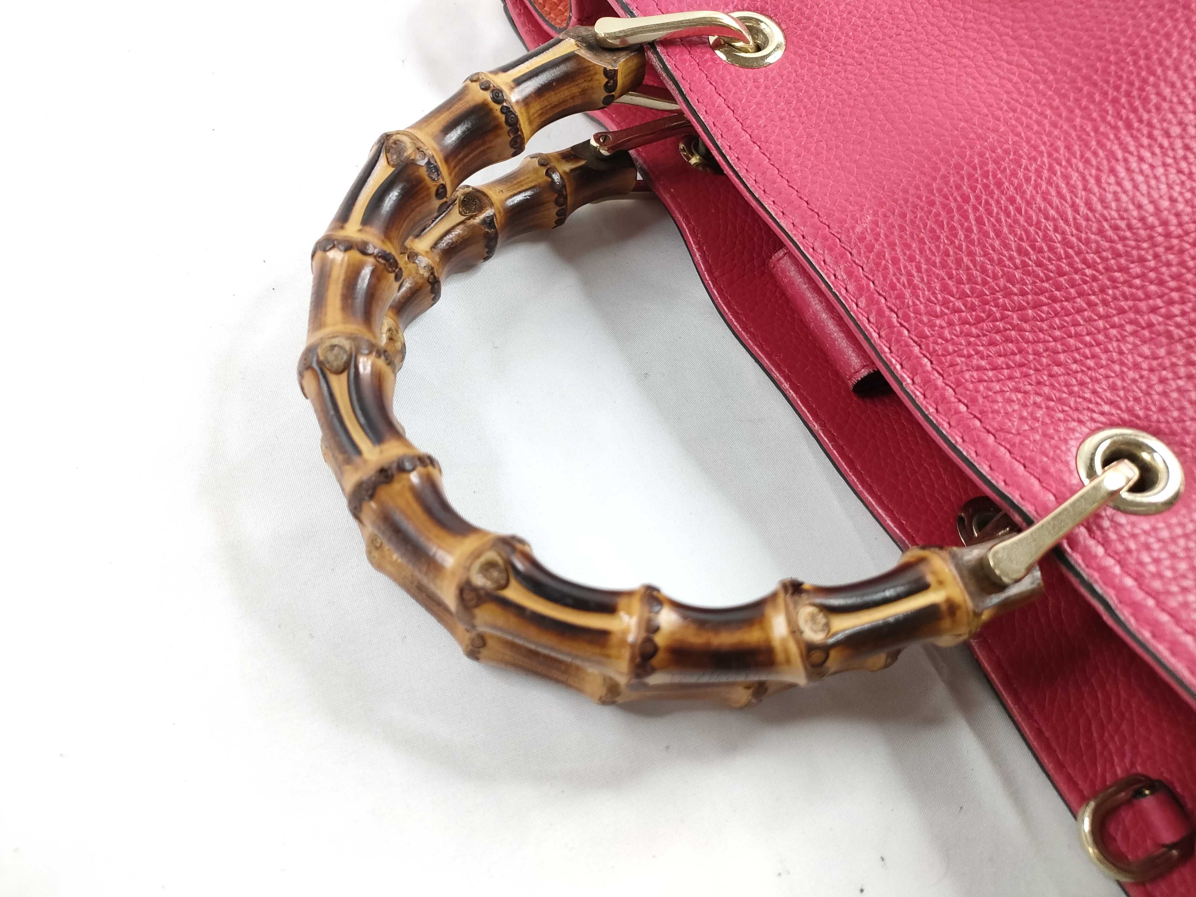 Bamboo Leather Handbag, Pink x Orange, 323660 (Handbag) — view 7