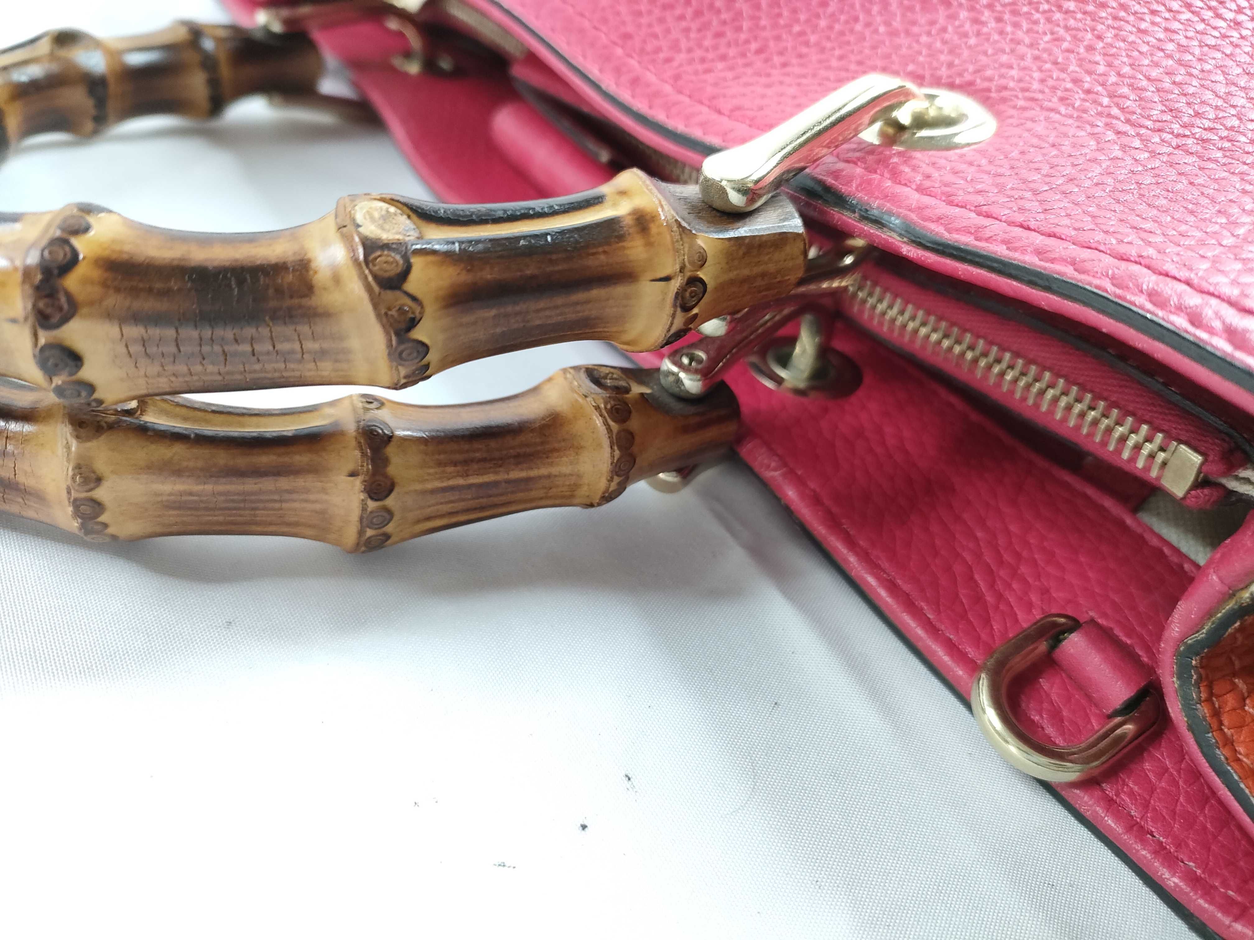 Bamboo Leather Handbag, Pink x Orange, 323660 (Handbag) — view 8