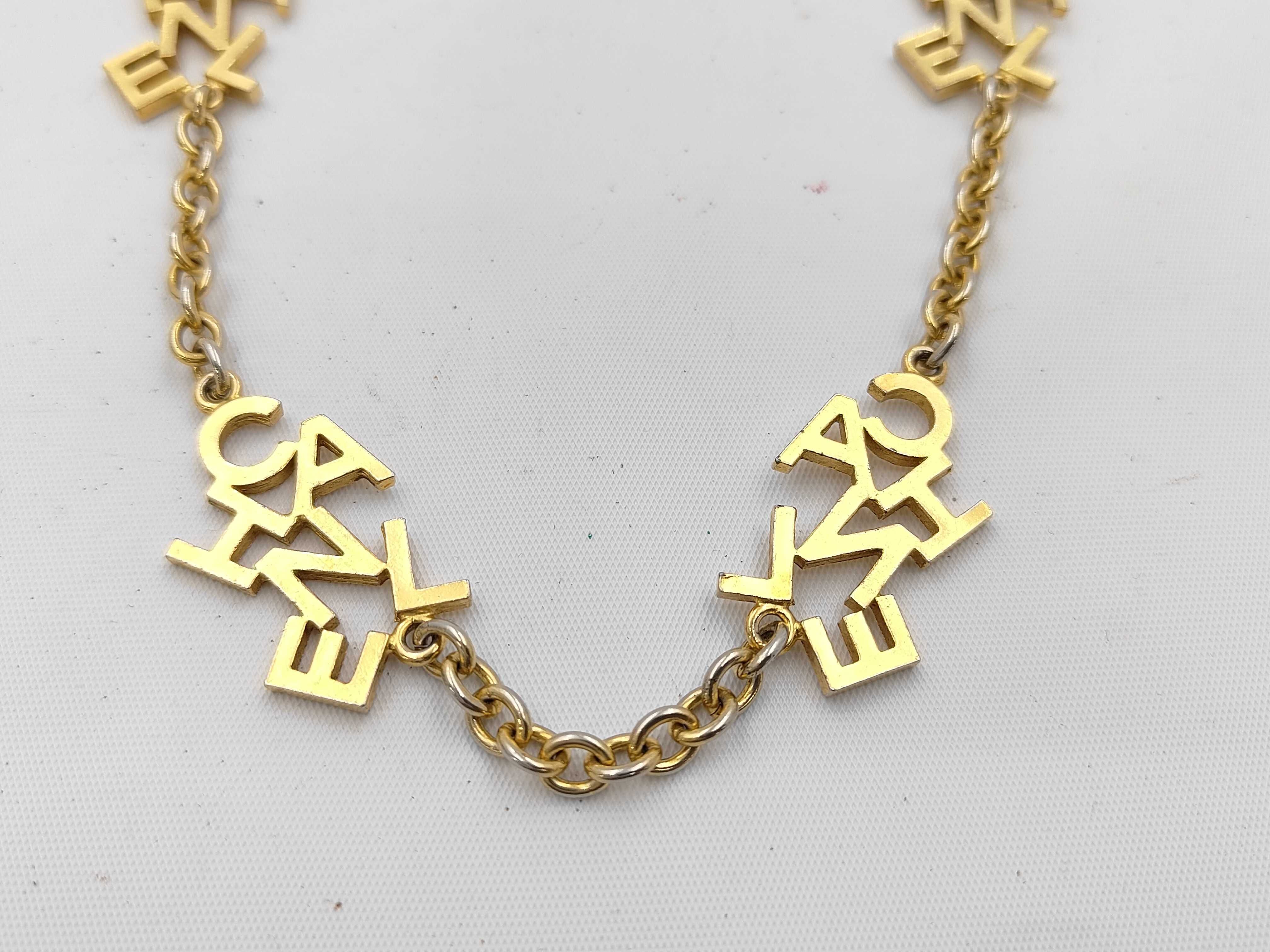10-strand Logo Long Necklace Gold Chain Plate Necklace — view 2