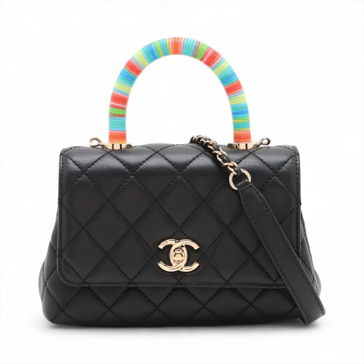 Coco Handle 19 XXS Lambskin 2-Way Handbag, Black with Gold Hardware, 31051057, Serial Number , AS2215