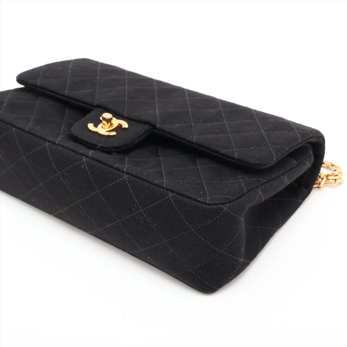 Matelassé 25 Cotton Double Flap Double Chain Bag, Black with Gold Hardware, 4390389, Series 4, A01112 — view 3