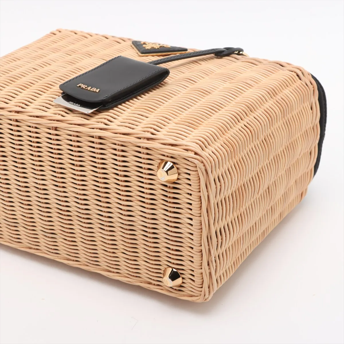 Canapa Wicker Rattan x Canvas 2WAY Handbag Beige x Black — view 3