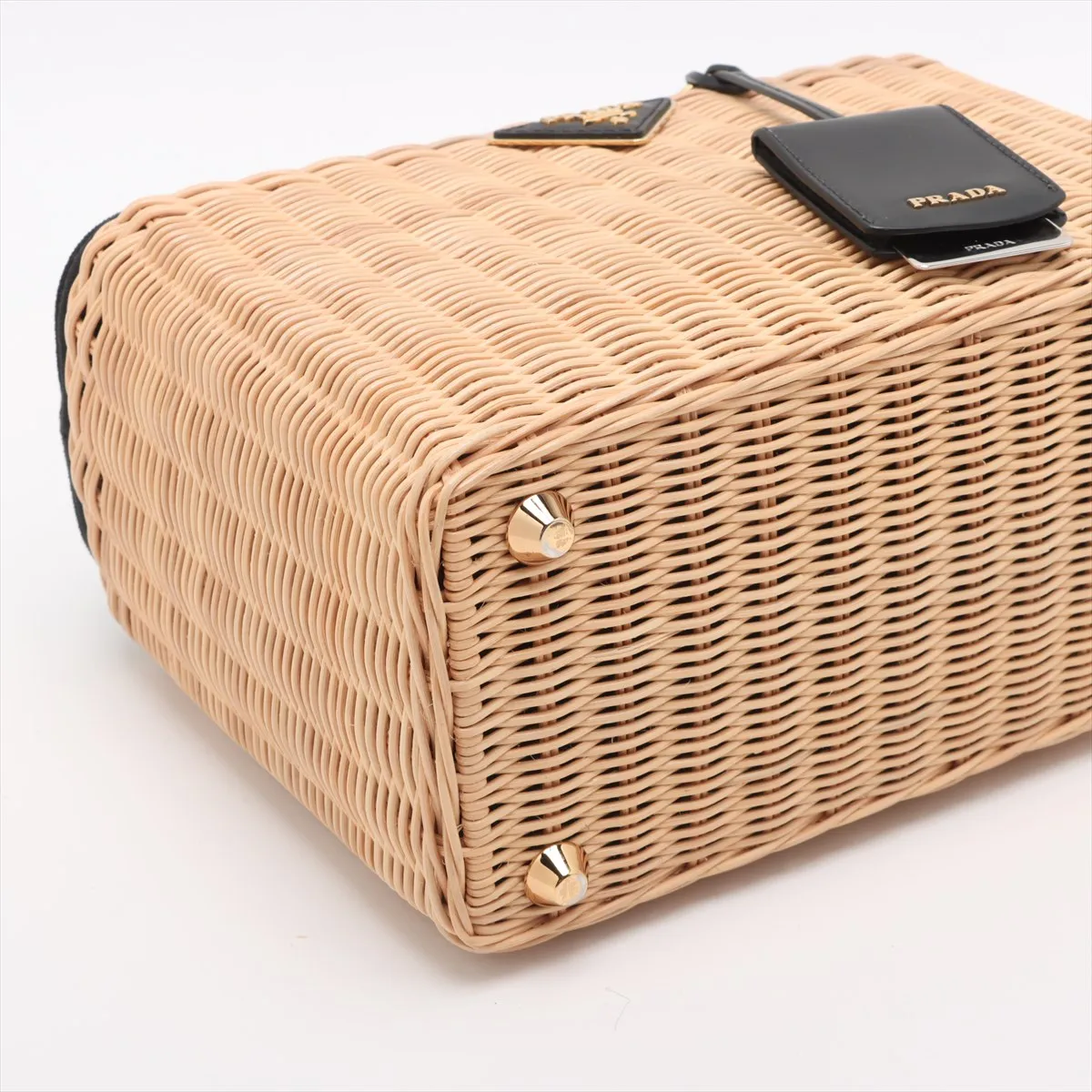 Canapa Wicker Rattan x Canvas 2WAY Handbag Beige x Black — view 4