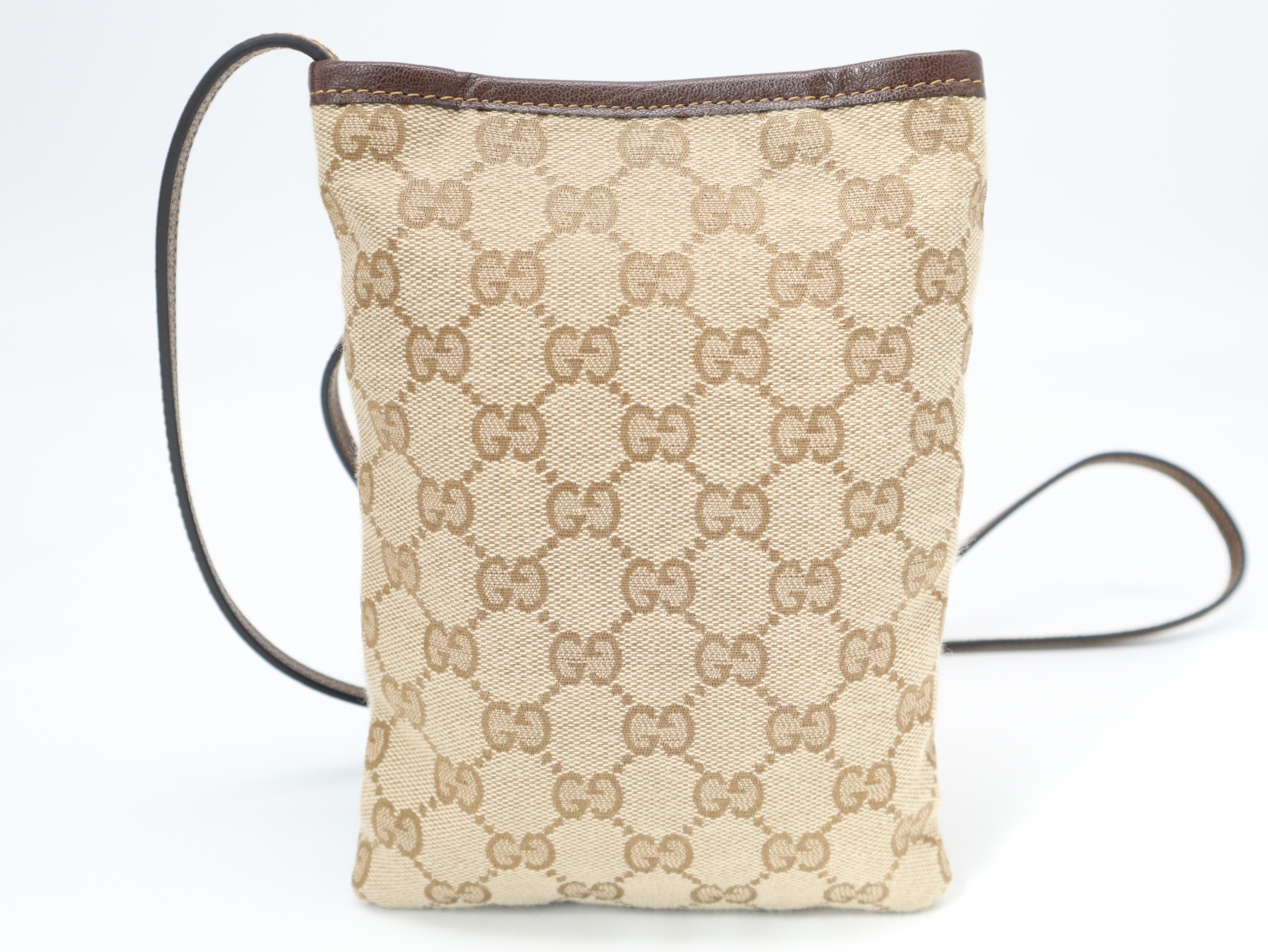 875806GG Canvas/Leather Phone Pouch, Beige/Brown, with Dust Bag and Box, Shoulder Bag — view 2