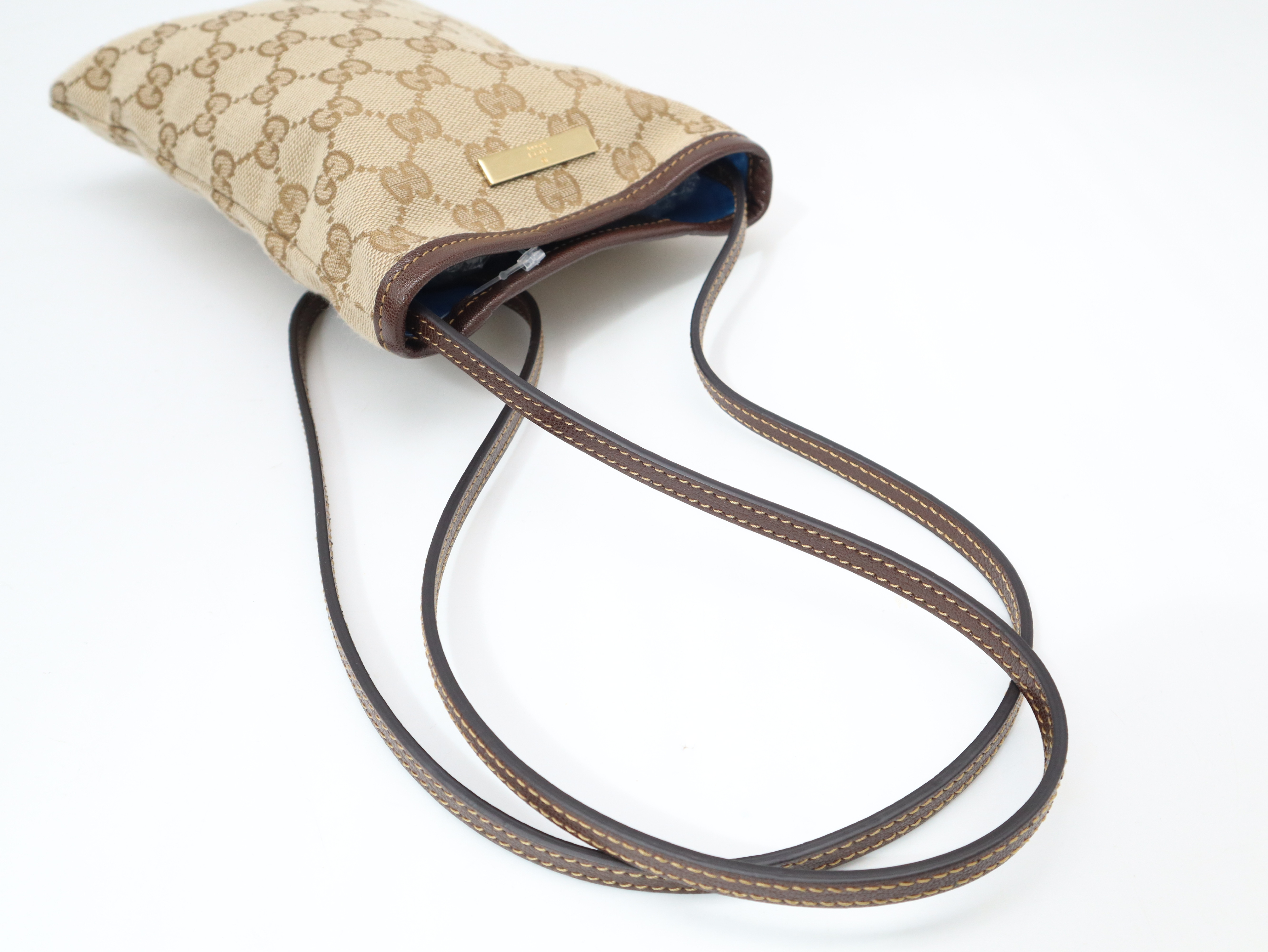 875806GG Canvas/Leather Phone Pouch, Beige/Brown, with Dust Bag and Box, Shoulder Bag — view 6