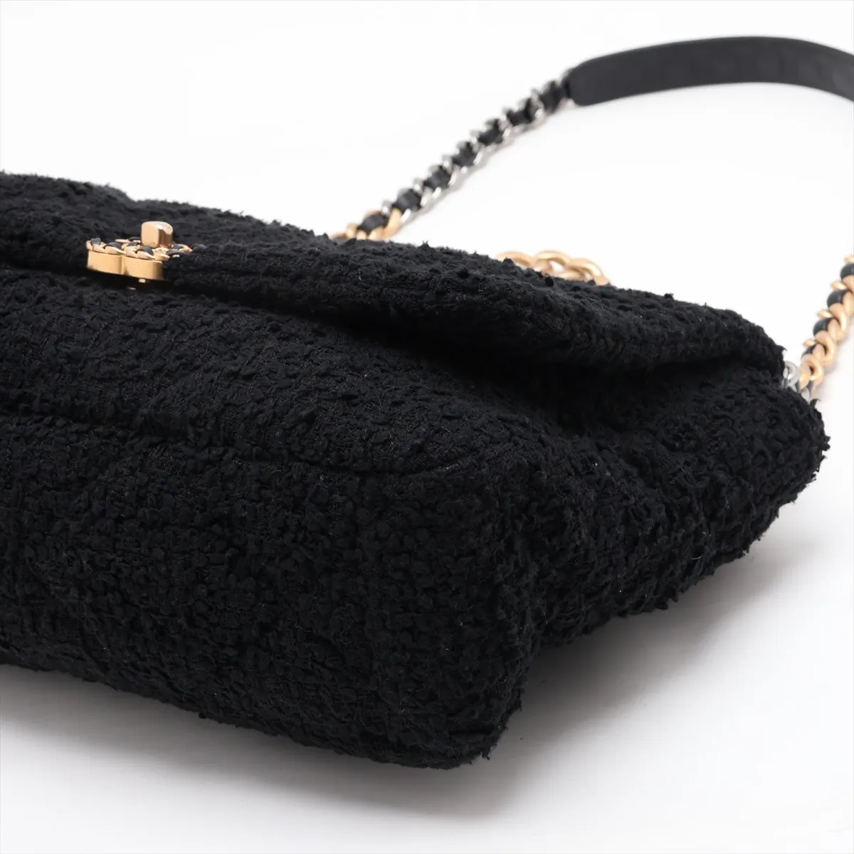 19 Maxi Tweed Chain Shoulder Bag, Black with Gold and Silver Hardware, 30887571 (Serial Number in the 30s), AS1162 — view 3