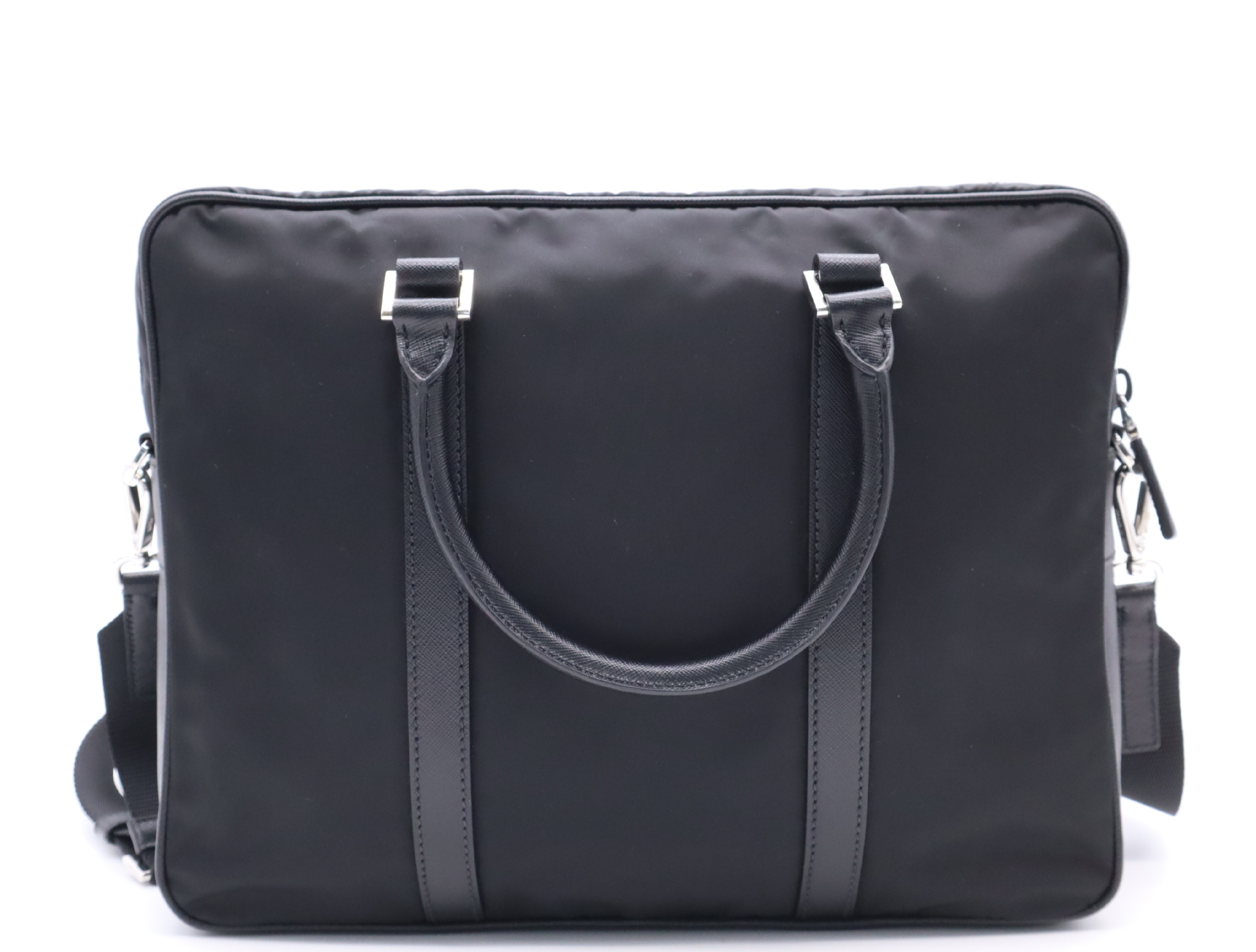 Nylon/Leather Triangle Logo Briefcase with Shoulder Strap and Name Tag - Business Bag — view 2