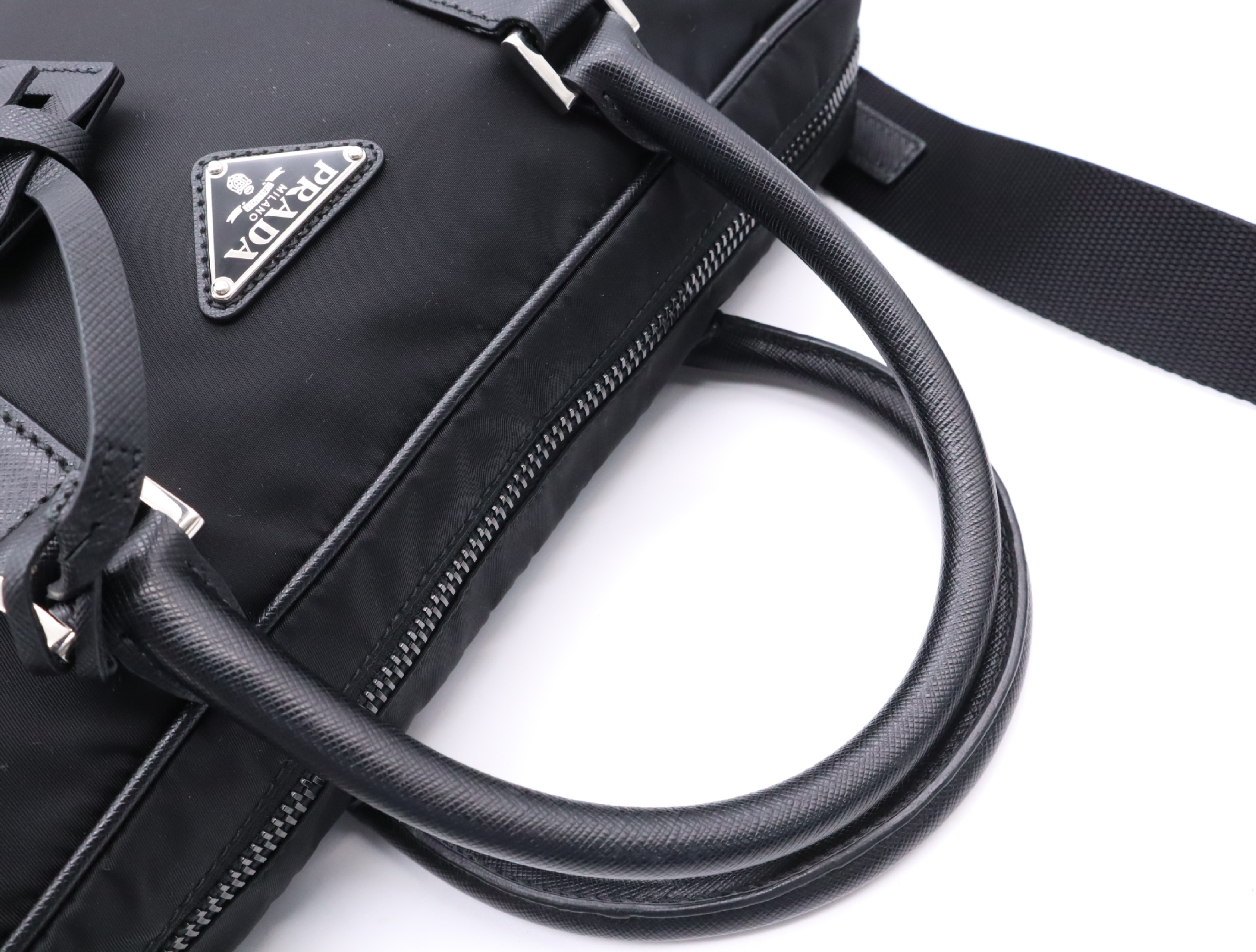 Nylon/Leather Triangle Logo Briefcase with Shoulder Strap and Name Tag - Business Bag — view 15
