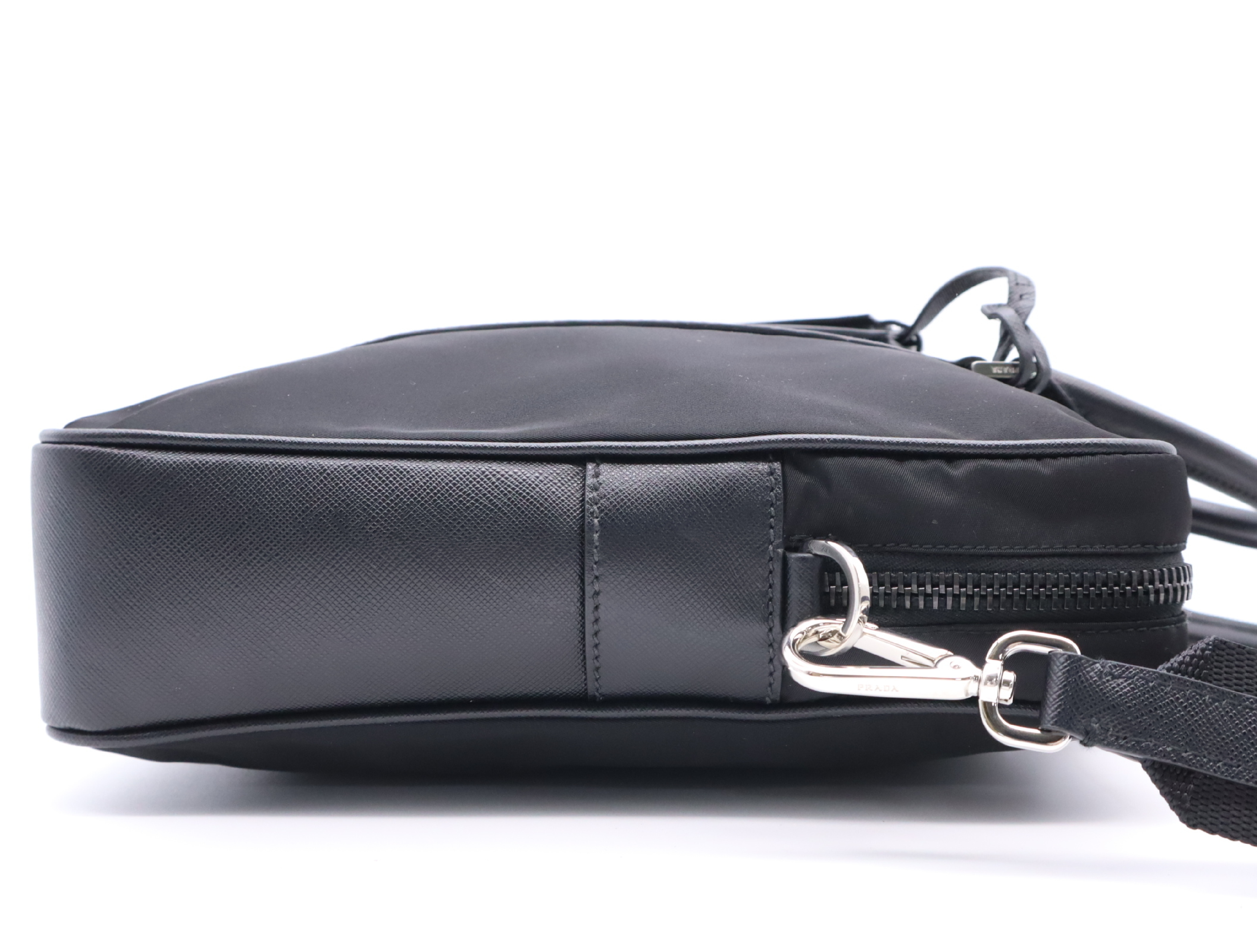 Nylon/Leather Triangle Logo Briefcase with Shoulder Strap and Name Tag - Business Bag — view 5