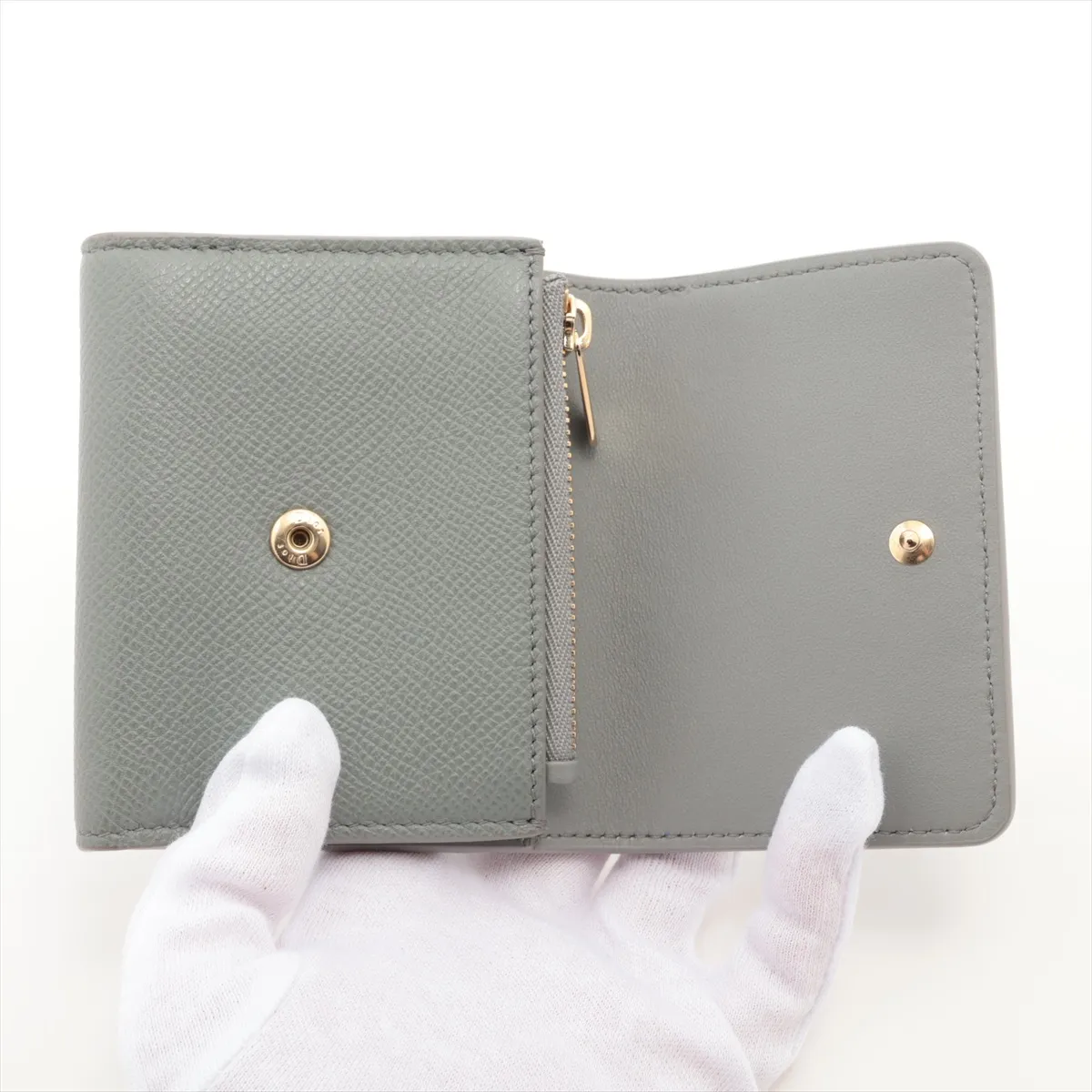 30 Montaigne Leather Compact Wallet, Blue-Gray — view 3