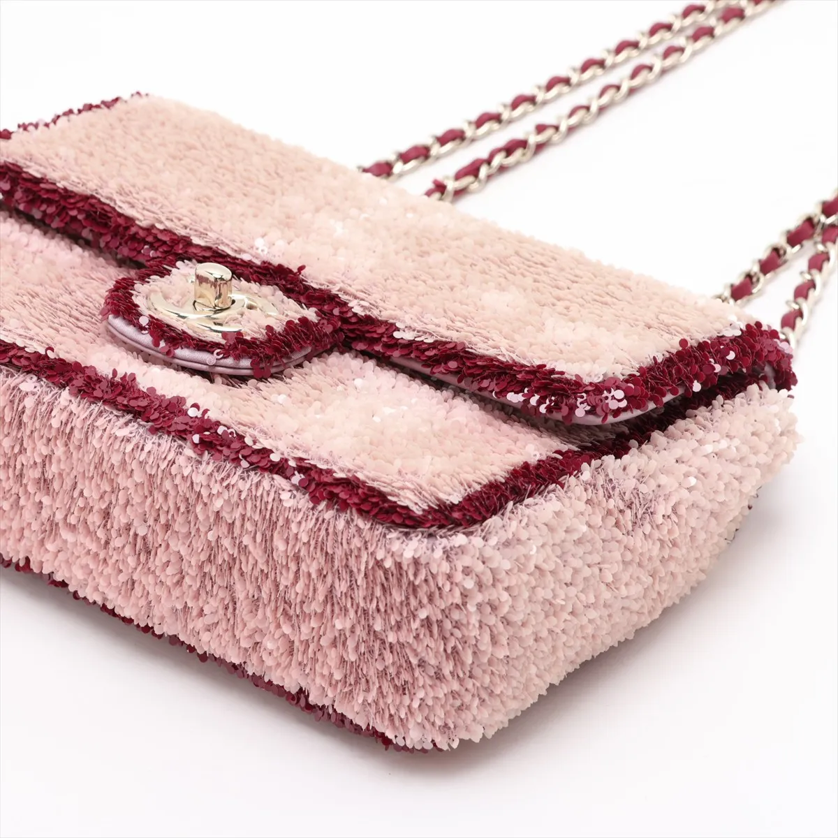 [Individually packaged] Chanel Coco Mark Sequin x Leather Single Flap Double Chain Bag Pink x Red Gold Hardware XP8TPX8H Random Plate — view 3
