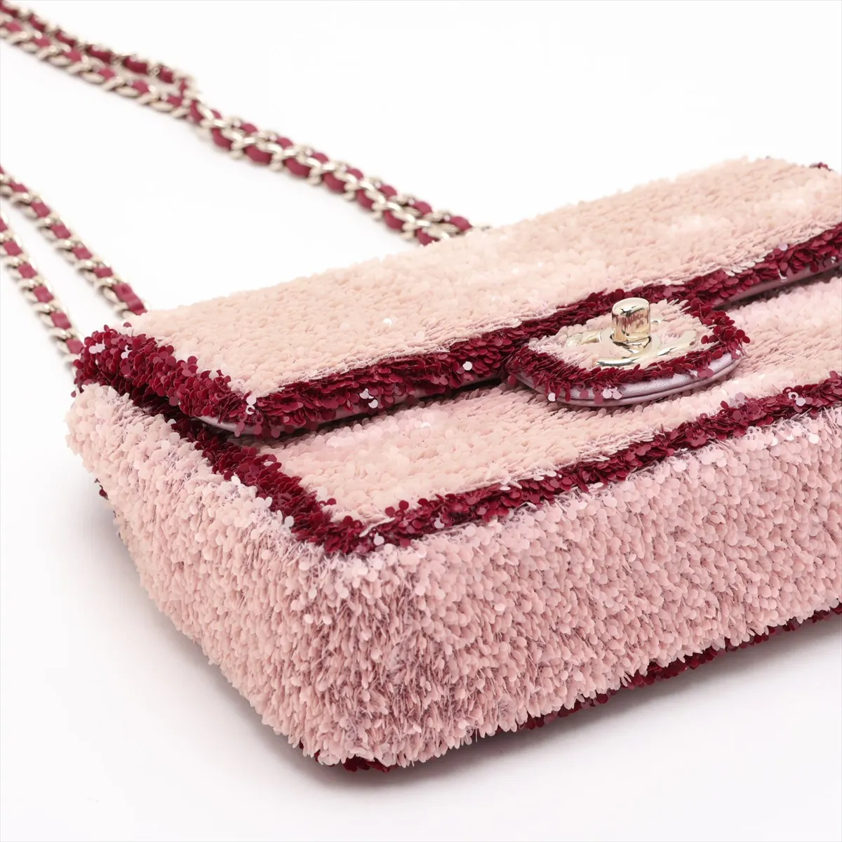 [Individually packaged] Chanel Coco Mark Sequin x Leather Single Flap Double Chain Bag Pink x Red Gold Hardware XP8TPX8H Random Plate — view 4