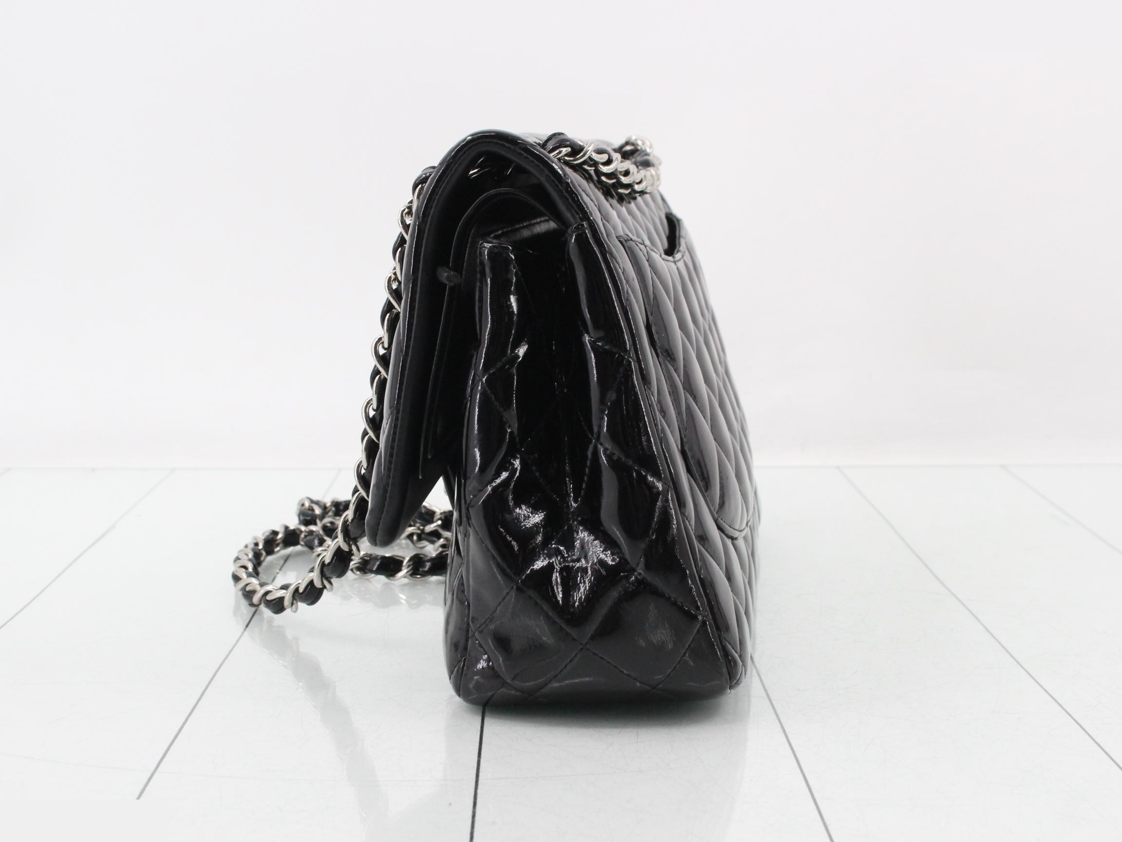 Large Matelassé 30 Enamel Double Flap Double Chain Shoulder Bag — view 3