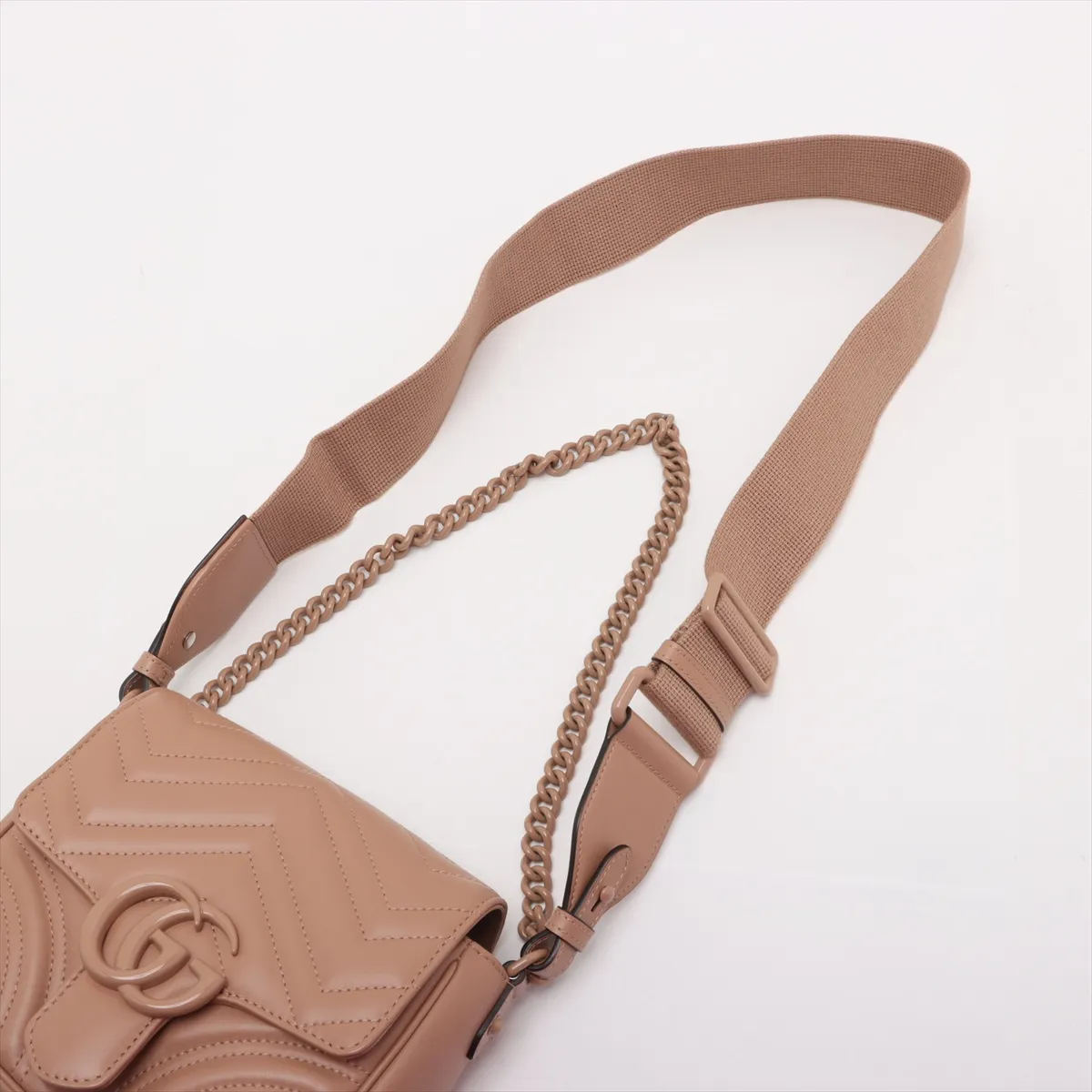 GG Marmont Leather Chain Shoulder Bag Beige 739681 — view 5