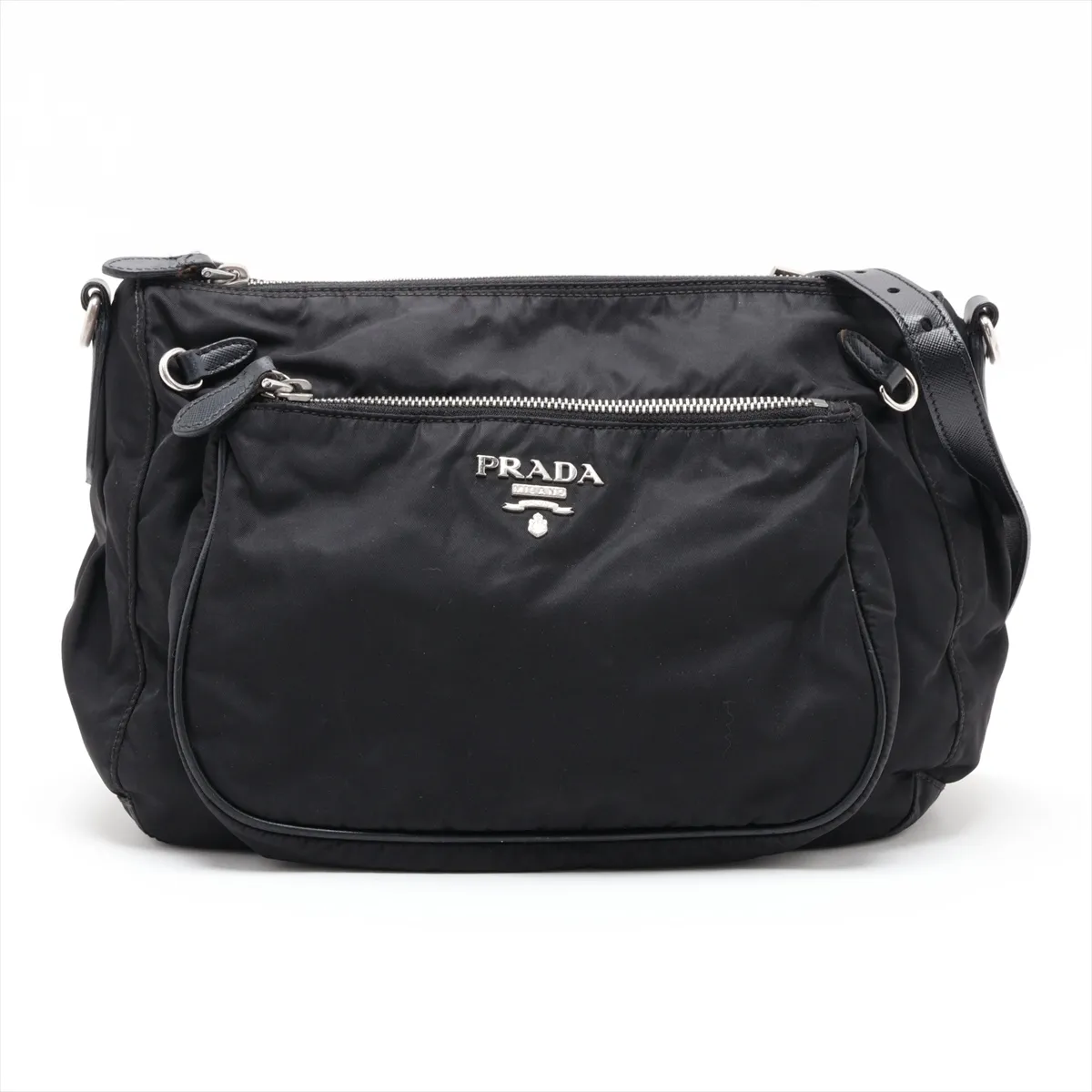 Tessuto Nylon x Leather Shoulder Bag, Black
